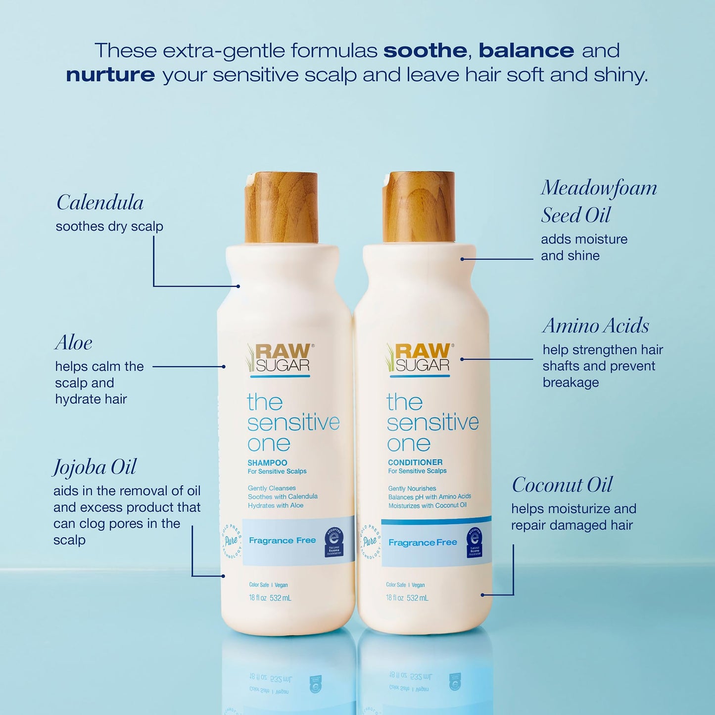 Raw Sugar Shampoo and Conditioner Set, The Sensitive One Hair Care Duo, 16 Fl Oz Each, Gently Cleanses, Soothes & Hydrates with Calendula & Aloe, No Beauty & Personal Care RAW SUGAR