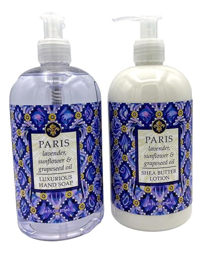 Greenwich Bay Trading Co., Destination Collection - Paris, Hand Soap and Shea Butter Lotion Set, 16 Ounces Each, Purple, white Beauty & Personal Care Greenwich Bay