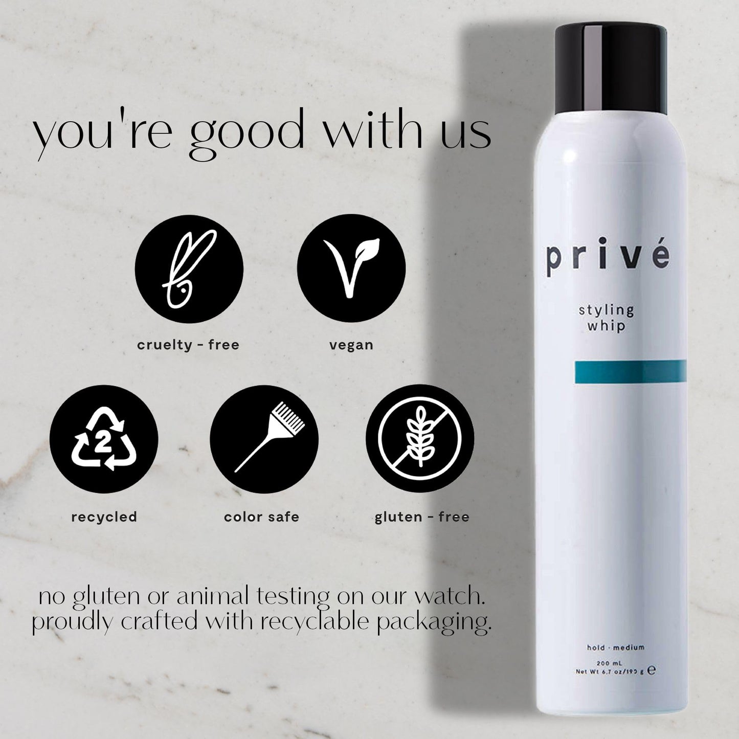 Privé Styling Whip Hair Mousse - Lightweight Foam for Volume, Body and Lift - Flexible Medium Hold with Frizz Control - Soft Touchable Finish Beauty & Personal Care Prive