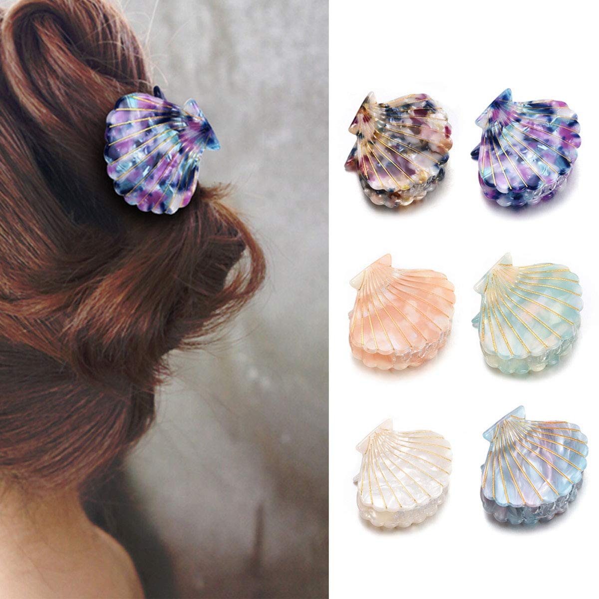 Women Fashion Shell Shape Claw Clips Acrylic Resin Jaw Clip Hair Clamps Marble Pattern Hairpins Hair Accessories (White) Beauty & Personal Care Teppylony