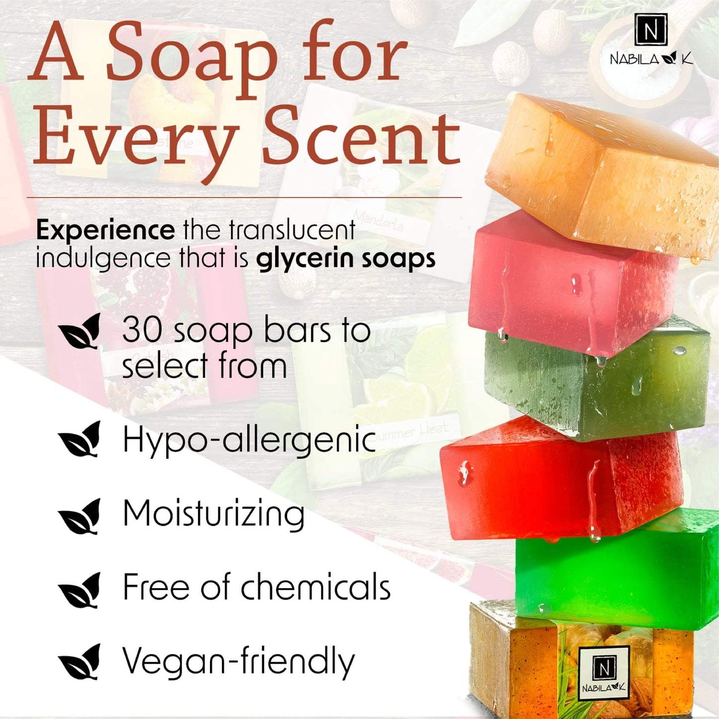 Nabila K Evoke Glycerin Bar Soap | Frangipani & Sandalwood Scent | Natural, Vegan, Hypoallergenic | 100% Vegetable Glycerin, Sulfate-Free Beauty & Personal Care Nabila K