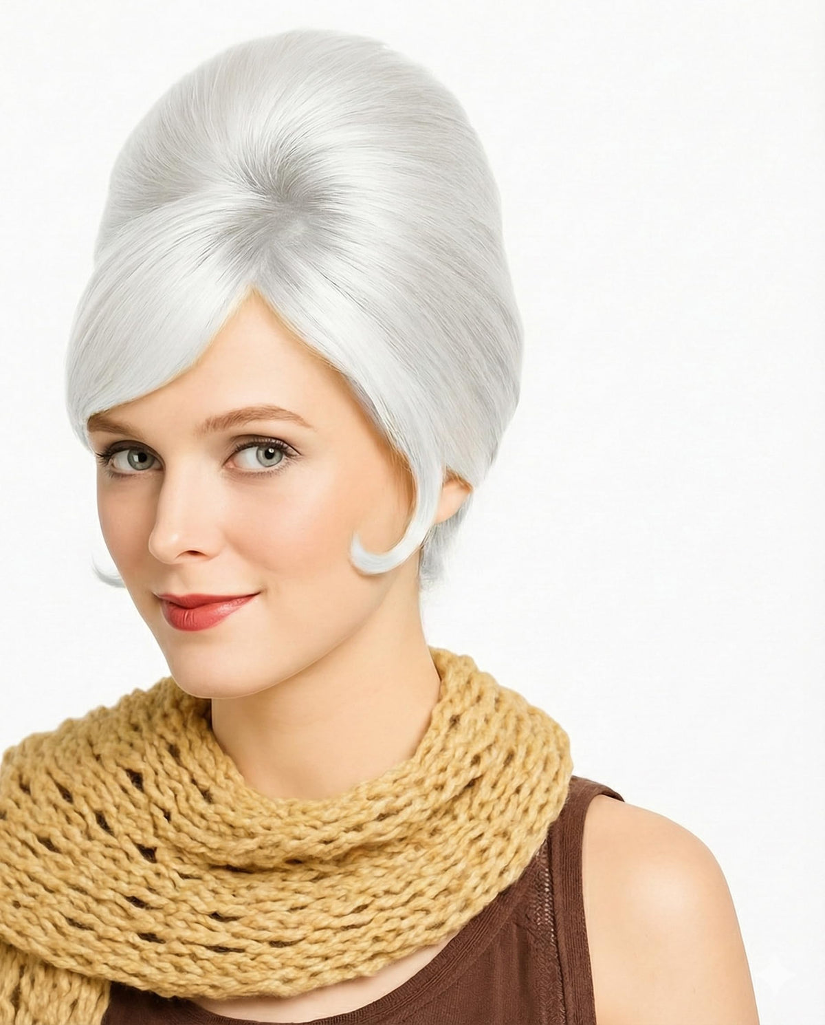 White Beehive Costume Wig, Retro Sixties Bouffant for Adult Women