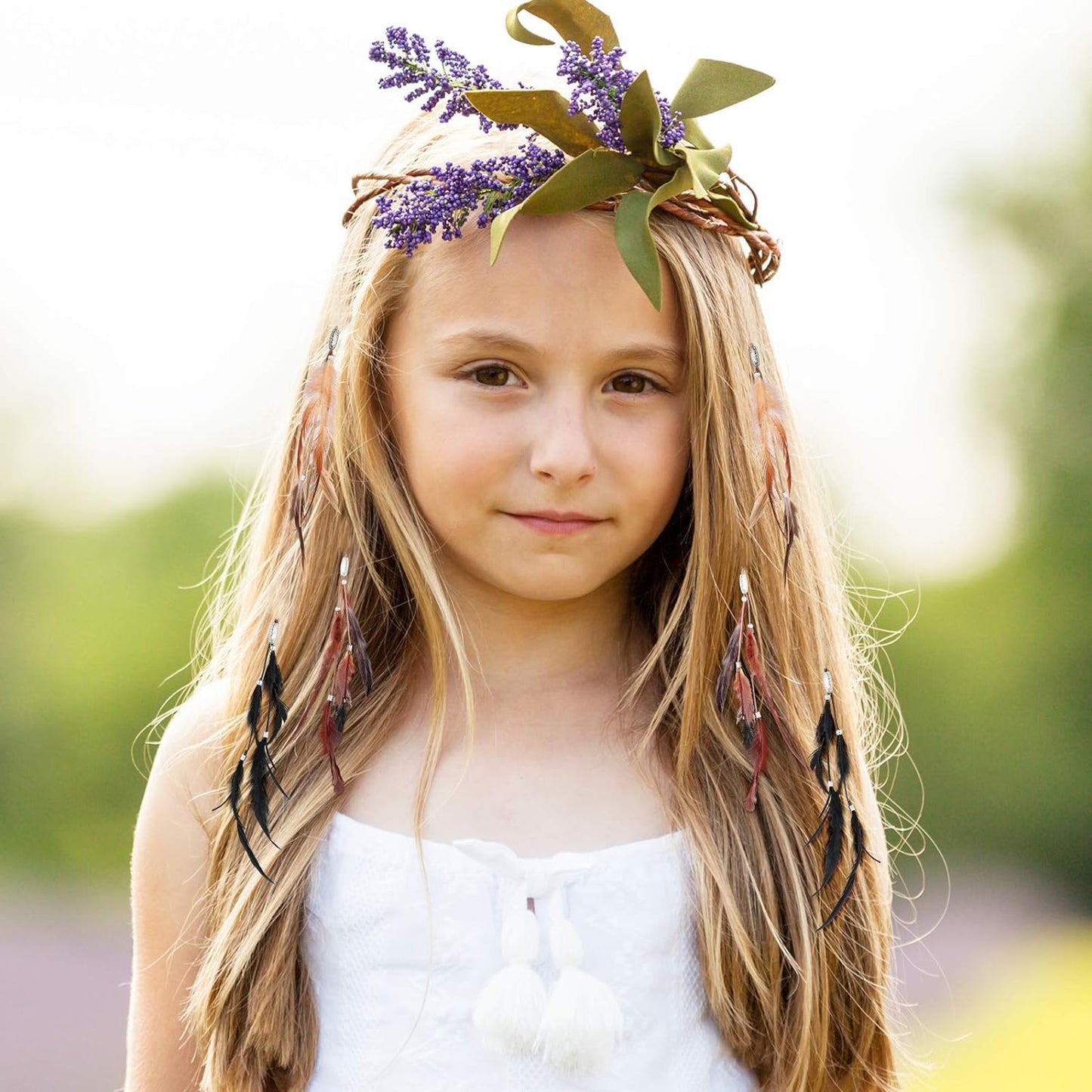 RONRONS 6 Pack Handmade Boho Hippie Hair Extensions with Feather Clip Comb Headdress DIY Accessories for Women (Brown, Black, Khaki) Beauty & Personal Care RONRONS
