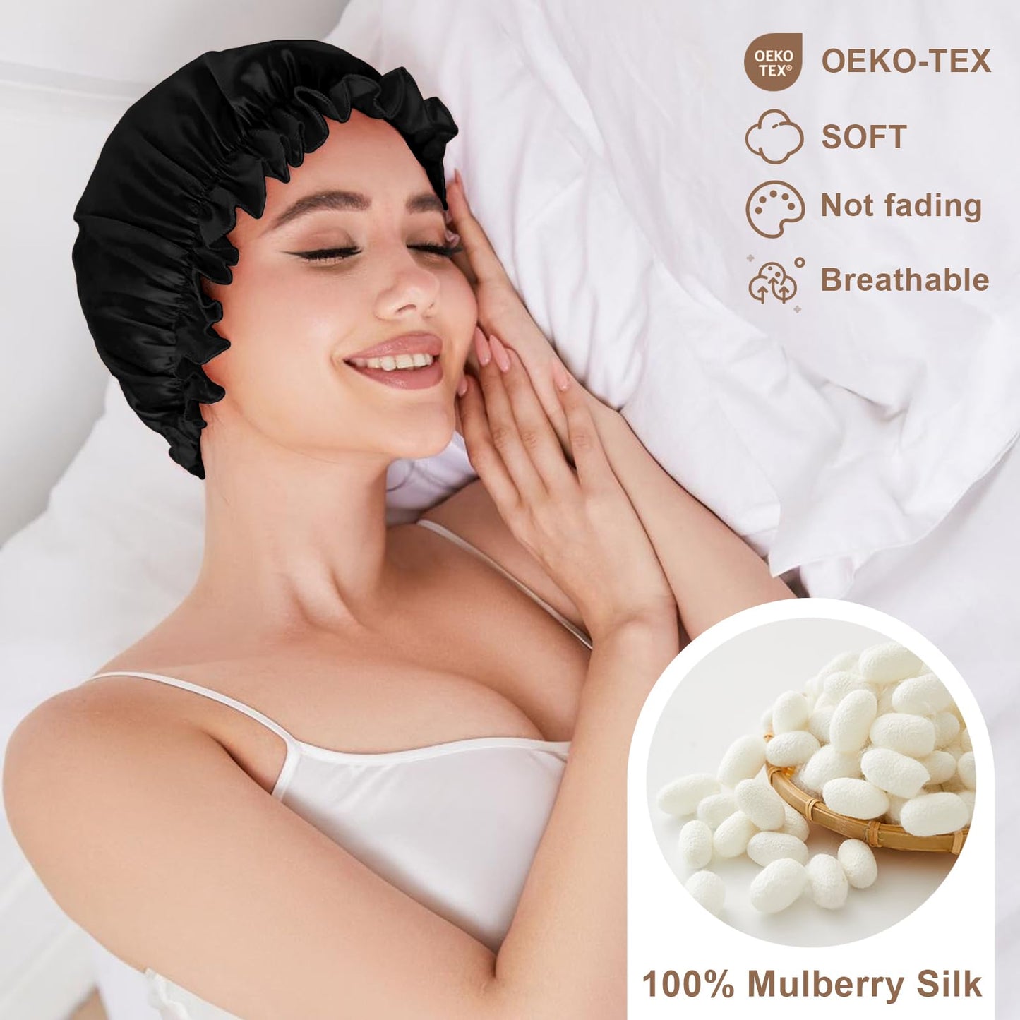 THXSILK 100% Pure Mulberry Silk Bonnet for Sleeping Women Hair Bonnet with Elastic Band Soft Sleep Caps for Women Silk Hair Wrap for Sleeping(M Beauty and Personal Care THXSILK