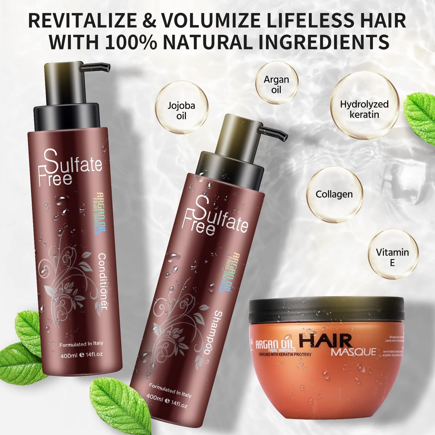 Nuspa Moroccan Argan Oil Hair Care Set - Sulfate Free for Damaged, Dry, Frizzy, Color Safe, Keratin Treated Hair with Long Lasting Shine Beauty & Personal Care NUSPA NUSPA