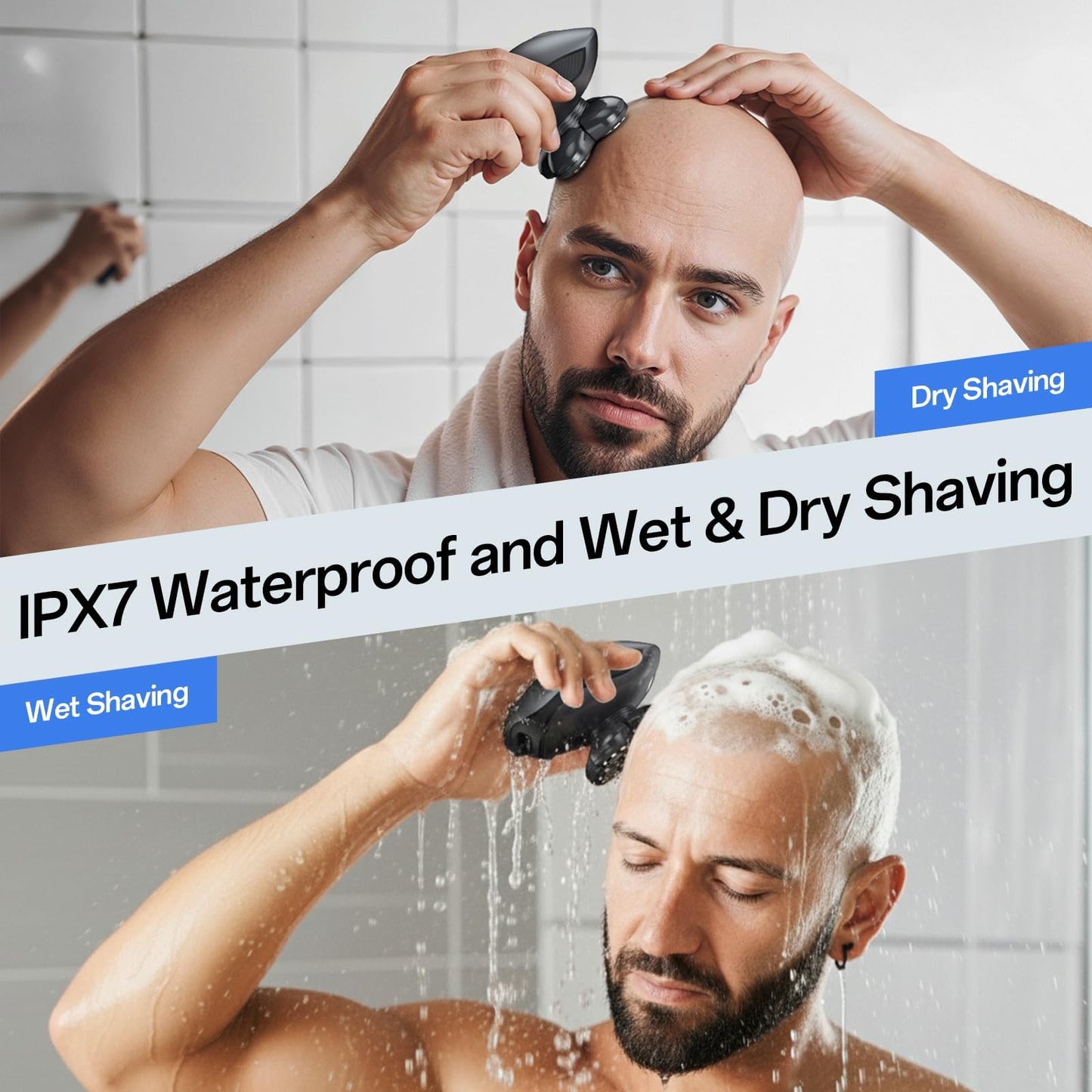 Head Shavers for Bald Men, Body Shavers for Men, Cordless Rechargeable Wet/Dry Bald Head & Groin Waterproof Electric Razor with Rotary Blades, Beard Beauty and Personal Care WEQOEE
