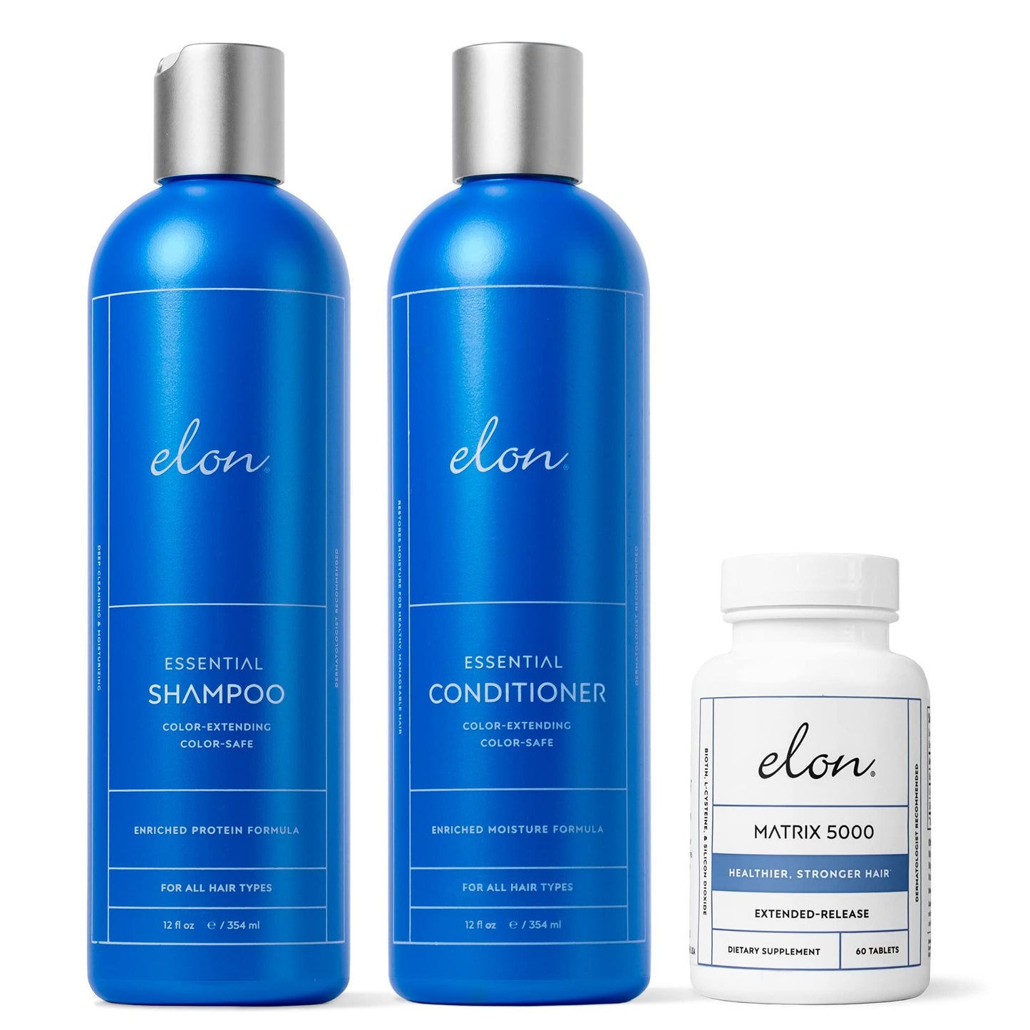 Elon Complete Kit for Thinning Hair - Elon Essential Shampoo and Conditioner Set + Matrix 5000 Hair Growth Supplement - NO Sulfates, Parabens or Beauty & Personal Care Elon