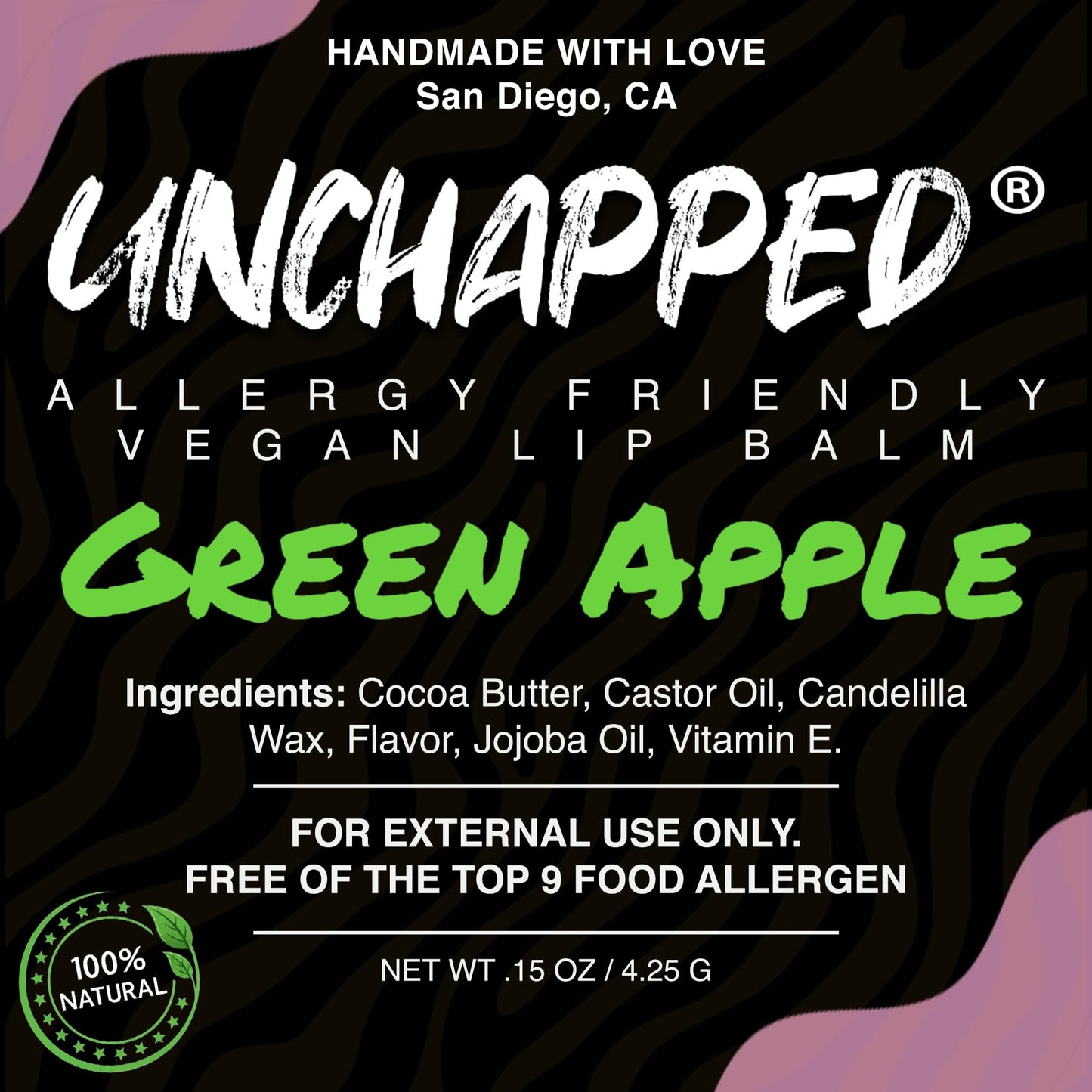 UNCHAPPED Vegan Lip Balm - All Natural and Free of Beeswax, Soy, Nut, and Top 9 Food Allergens (Green Apple) Beauty and Personal Care UNCHAPPED