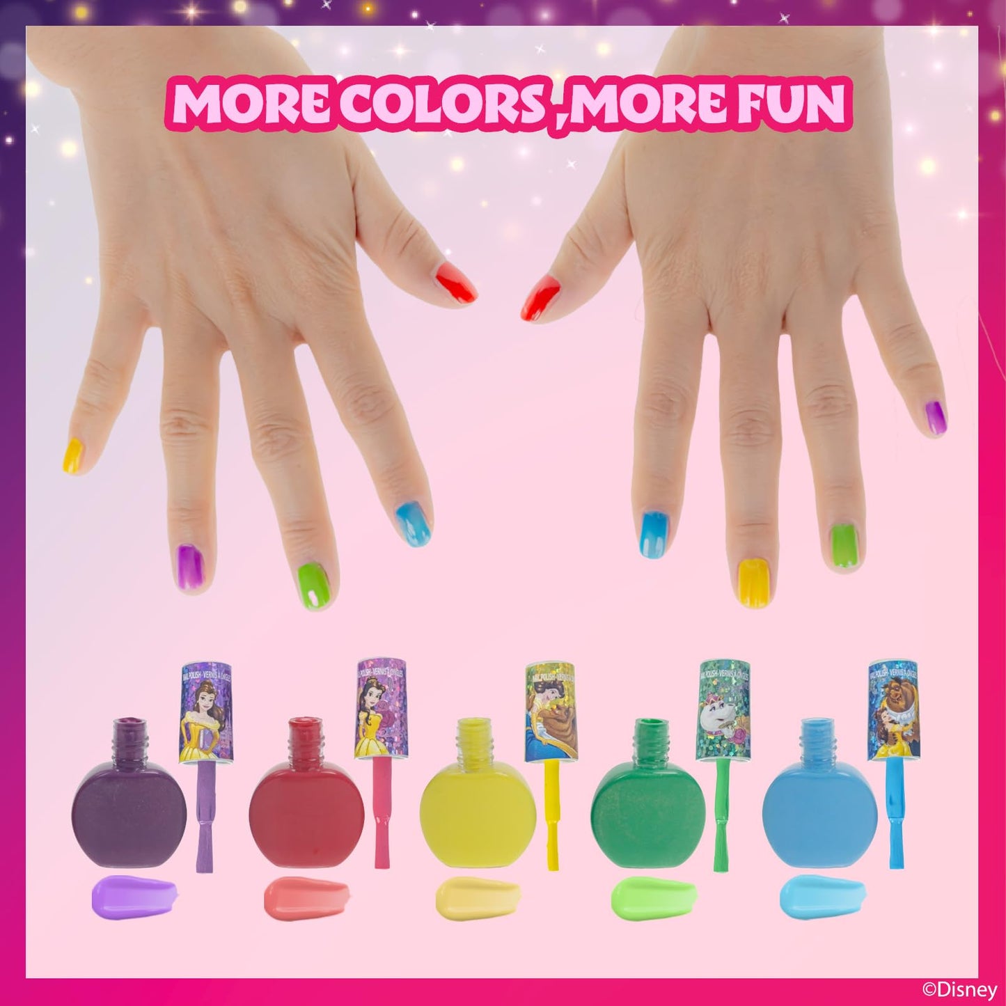 Townley Girl Disney Princess Belle 18 Piece Water-Based Nail Polish Set, Quick Dry and Peels-Off, Nail Paint Set for Girls, Perfect for Parties Beauty & Personal Care Townley Girl
