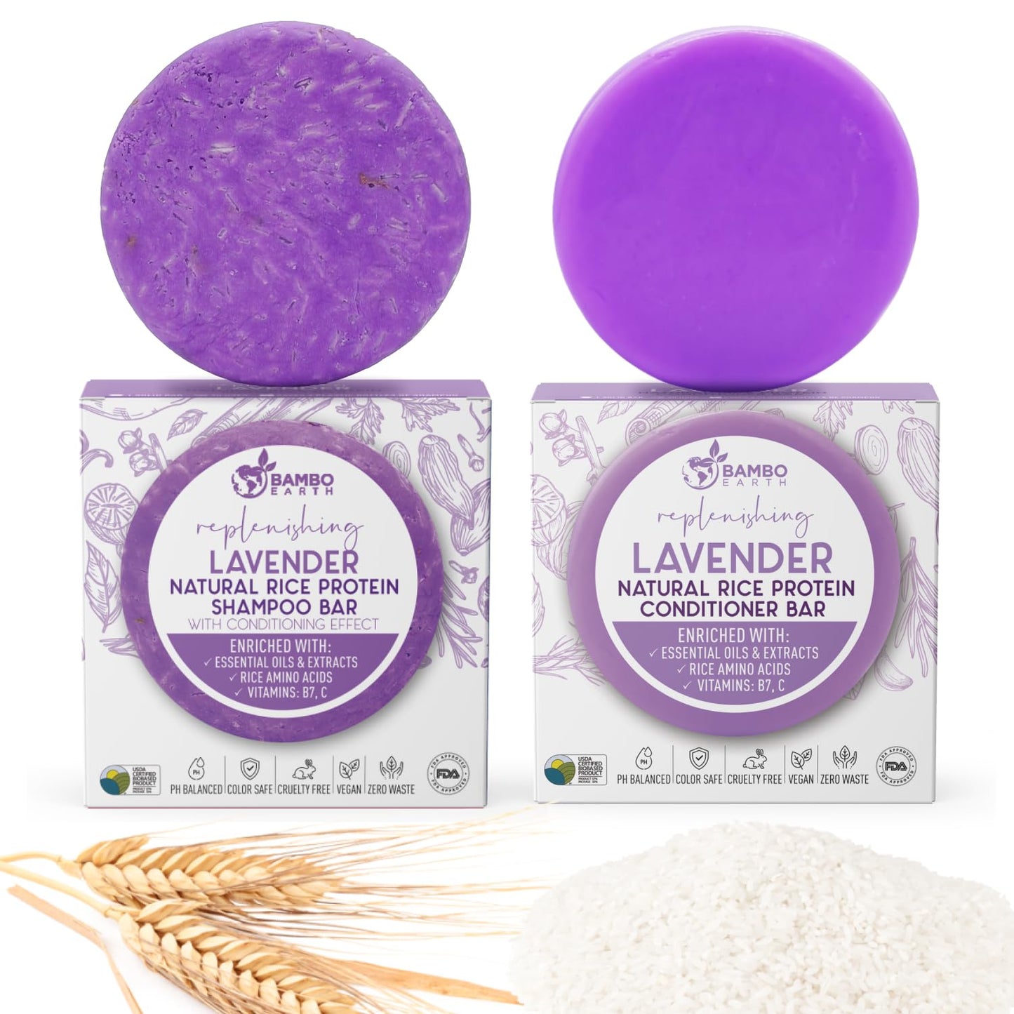 Solid Rice Protein Water Shampoo & Conditioner Hair Soap - Shampoo and Conditioner Bars For Hair With All Natural Plant Based Essential Oils And Zero Beauty & Personal Care BAMBOEARTH