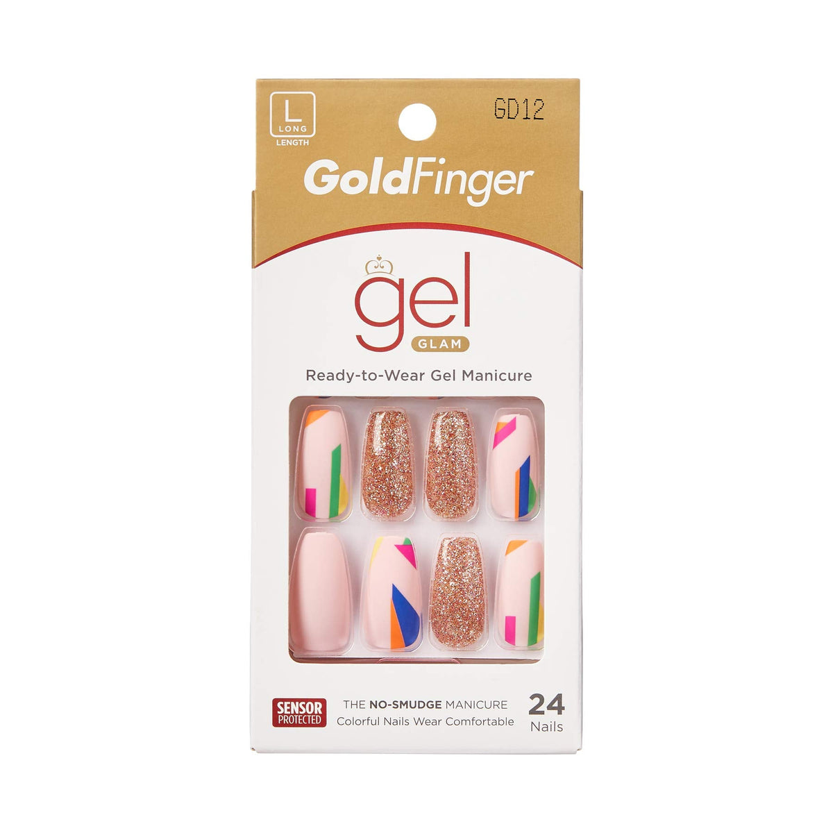 Gold Finger Gel Glam Design Nail Press On Nails, Gel Nail Kit, Polish Free Manicure Long Length Beauty & Personal Care Goldfinger
