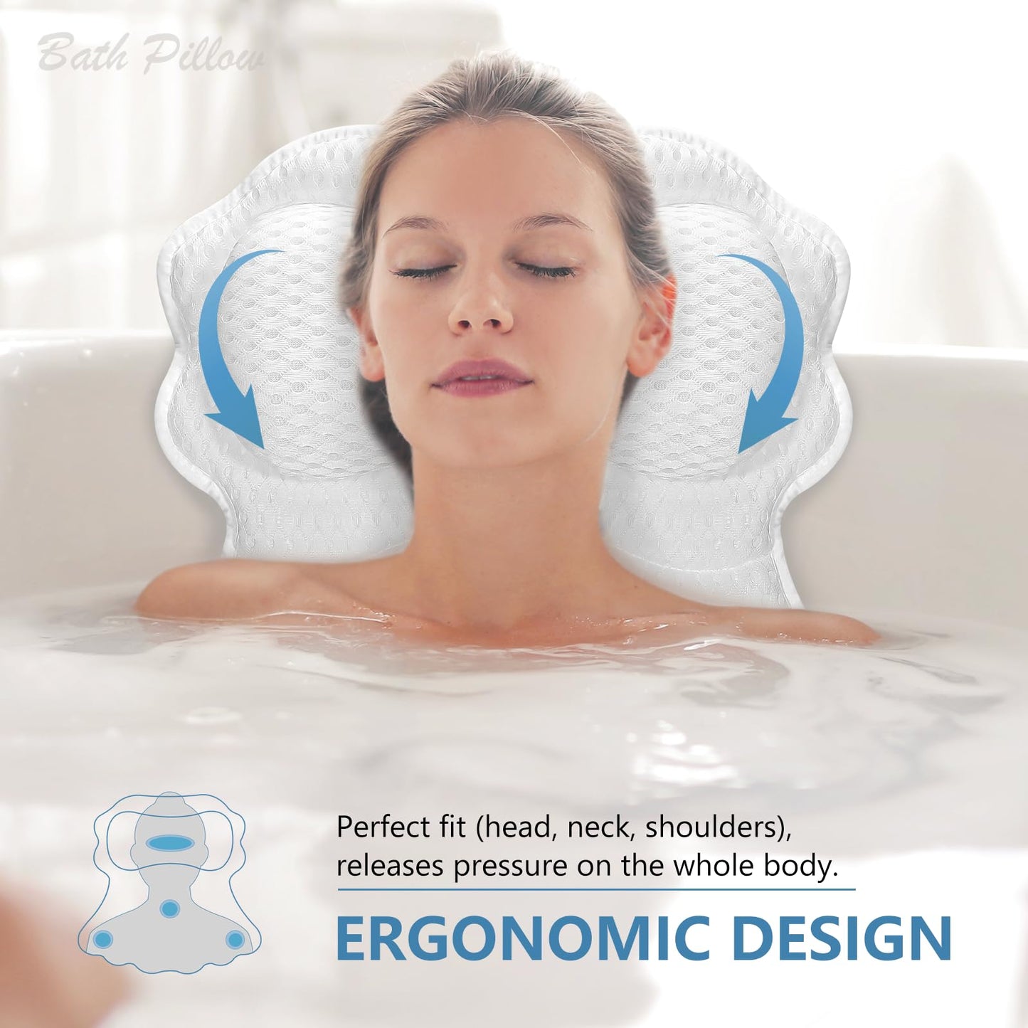 SetSail Bath Pillow, Relaxing Bath Pillows for Tub Neck and Back Support Soft 4D Breathable Air Mesh Ergonomic Bathtub Pillow with 6 Strong Suction Beauty and Personal Care SetSail