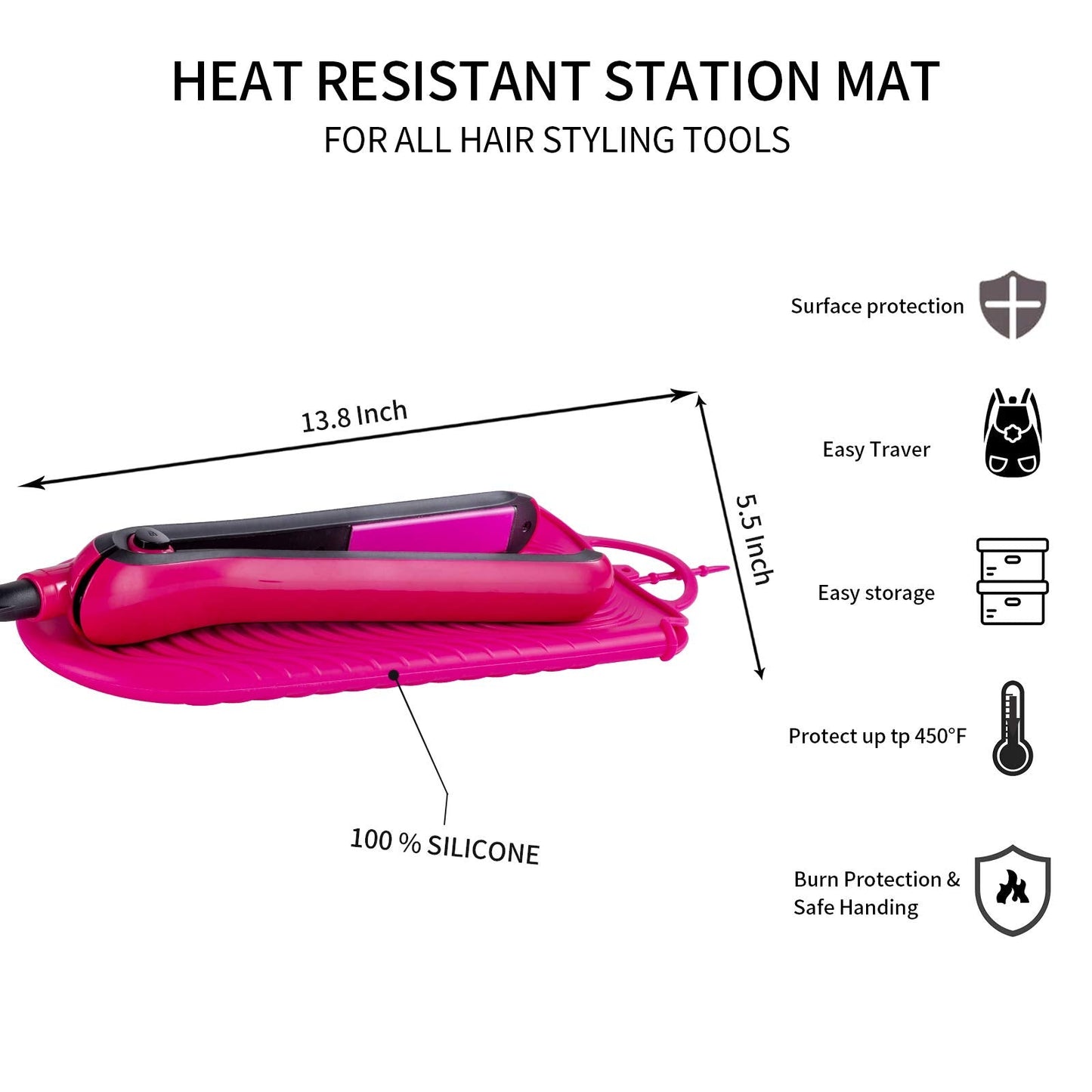 ZAXOP Silicone Heat Resistant Holder Mat Pouch for Flat Iron,Curling Iron,Hot Hair Tools(Hotpink) Beauty & Personal Care ZAXOP