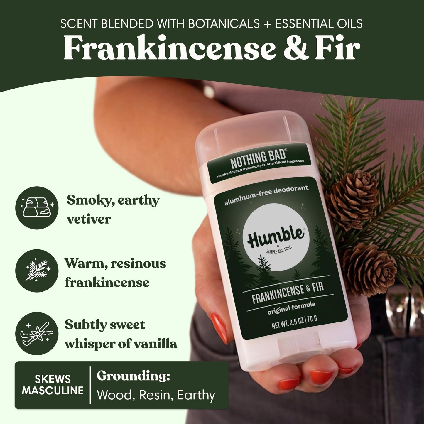 Humble Aluminum-Free Deodorant for Women & Men, Frankincense & Fir - Clean & Fresh Natural Deodorant Stick with Essential Oils for Long-Lasting Odor Beauty and Personal Care HUMBLE SIMPLE AND TRUE.