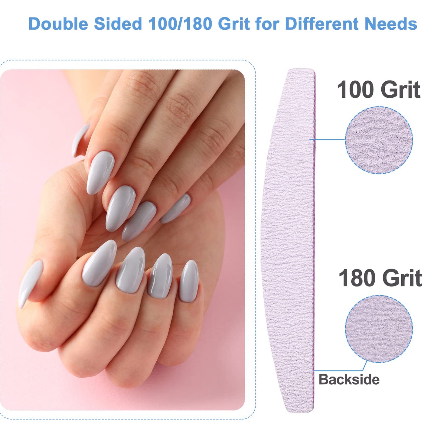 Nail File, Nail Files for Acrylic Nails and Natural Nails, 100/180 Grit Double Sided Emery Boards for fingernail Gel Nail Professional Reusable Beauty and Personal Care AhaTopia