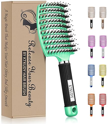 KTKUDY Detangling Brush Boar Bristles Hairbrush Make Hair Shiny & Healthier Curved and Vented Detangler Brush for Women Men Kids Wet & Dry Hair (Light Beauty & Personal Care KTKUDY