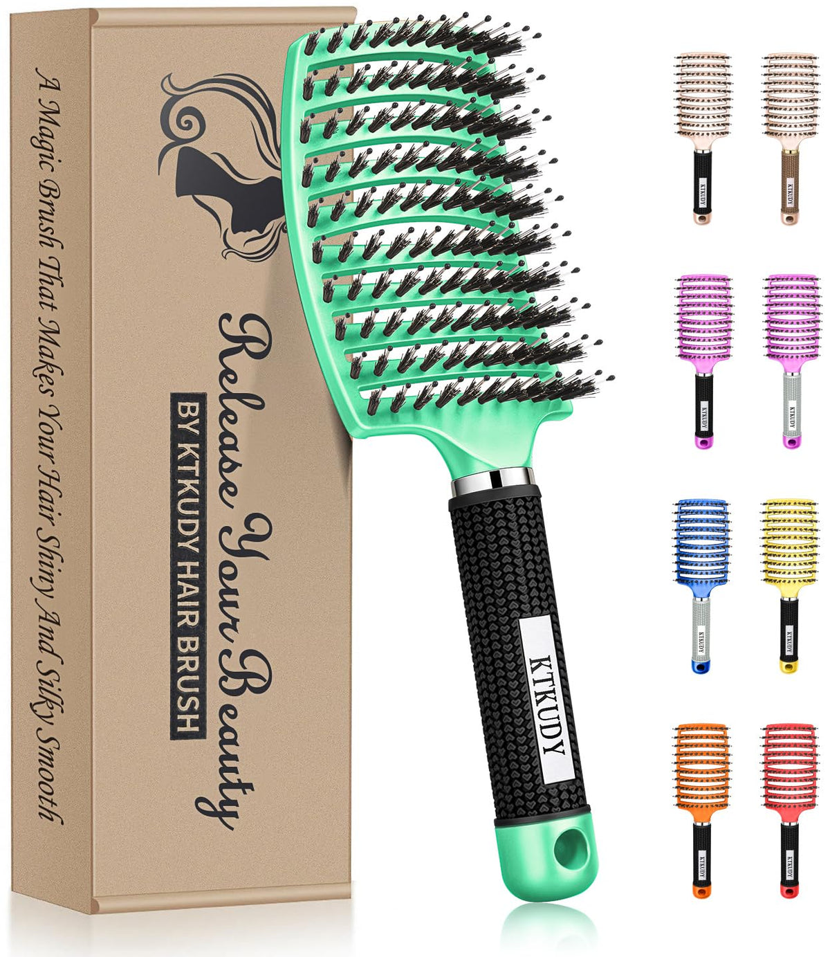 KTKUDY Detangling Brush Boar Bristles Hairbrush Make Hair Shiny & Healthier Curved and Vented Detangler Brush for Women Men Kids Wet & Dry Hair (Light Beauty & Personal Care KTKUDY