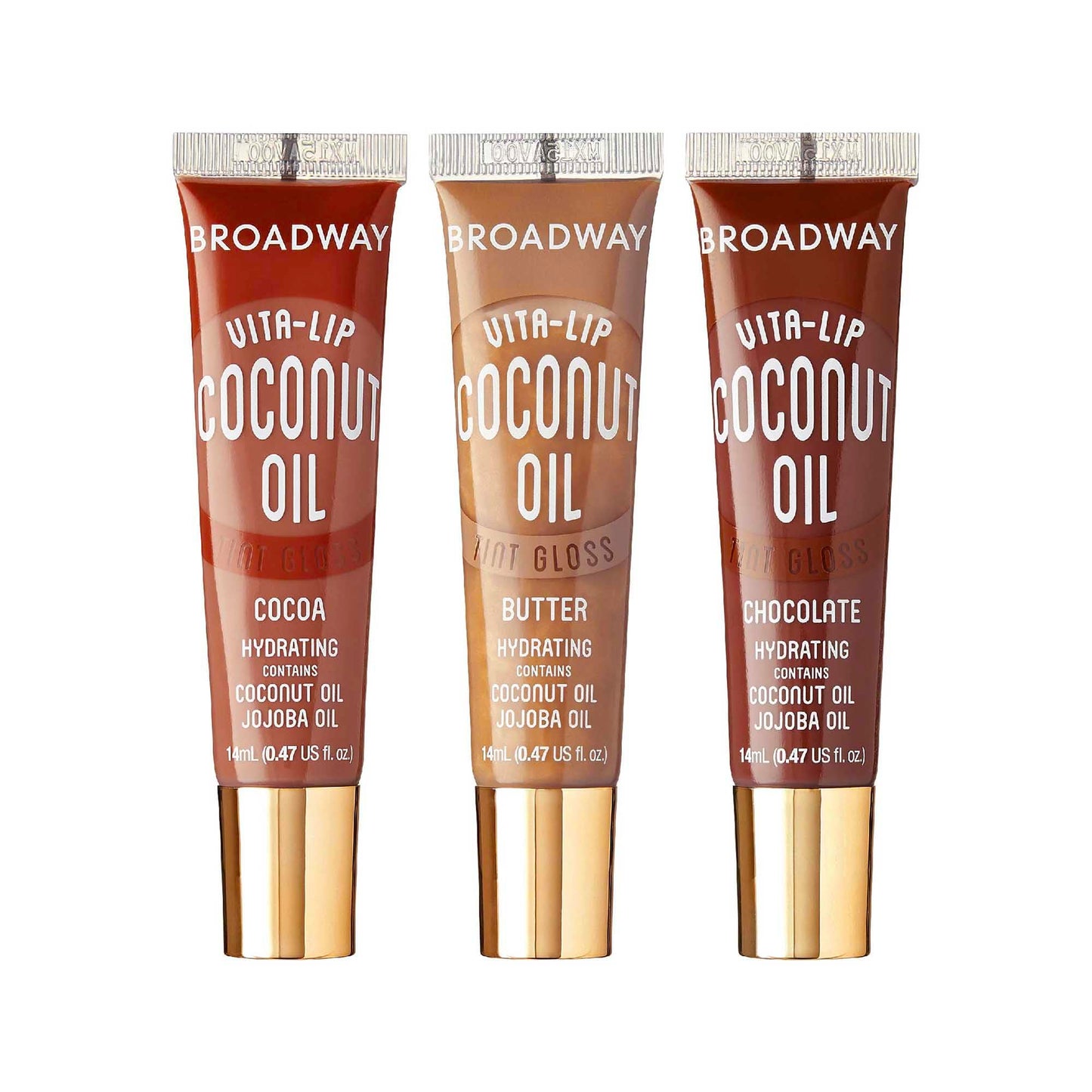Ruby Kisses Broadway Vita-Lip Tinted Lip Gloss Set (3 Pack Cocoa, Butter, Chocolate) Ultra-Hydrating Coconut + Jojoba Oil & Soothing Formula Beauty & Personal Care Ruby Kisses