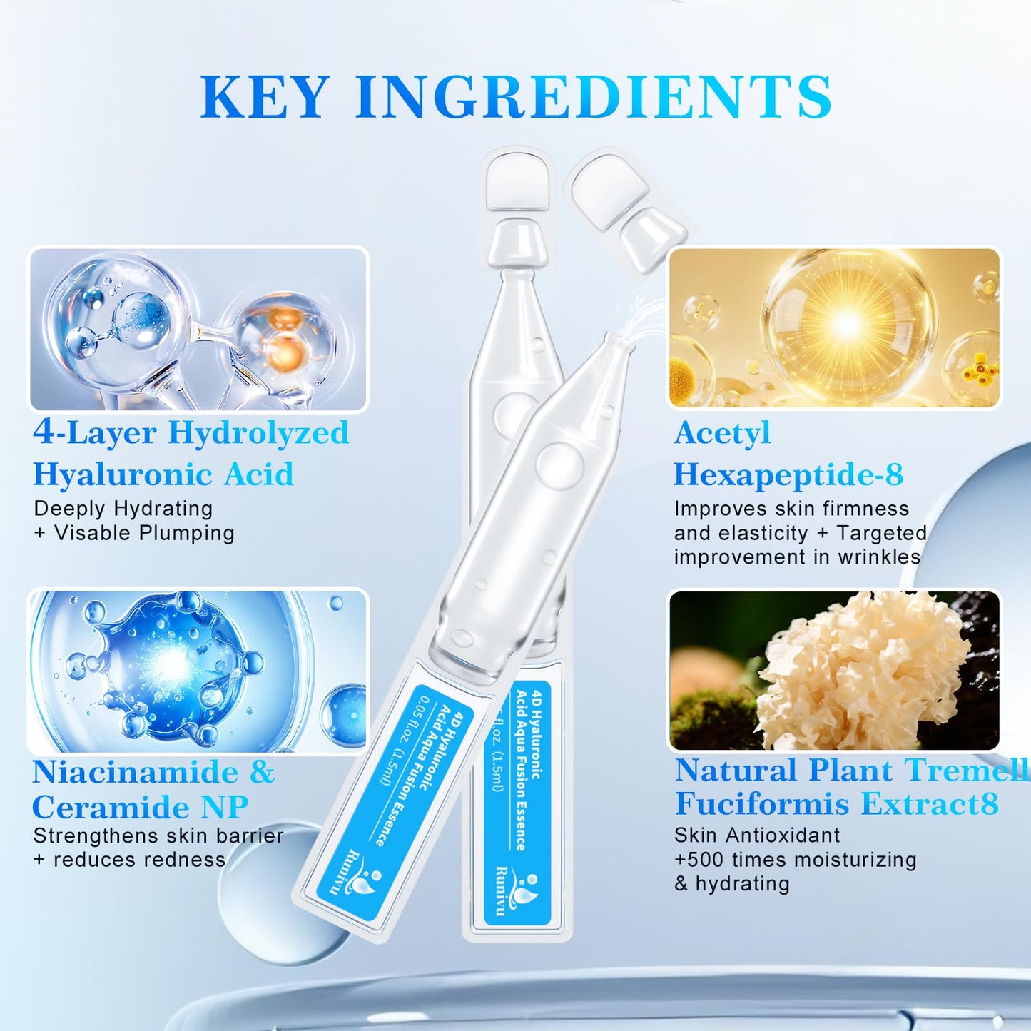 Burgift Hyaluronic Acid Serum for Face, 3% 4D Deep Hydrating Facial Ampoules in 30 Single-Use Vials, Plumping Moisturizer & Pre-Makeup Prep Beauty & Personal Care BurGift