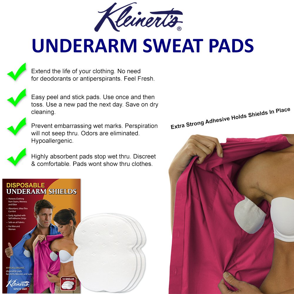 Kleinert’s Disposable Peel & Stick Absorbent Underarm Pads. 12 Pads (6 Pair) Style # MW-4900. Measures 5" W x 5 3/4" L. Discreet, Comfortable, Sweat Beauty and Personal Care Kleinert's