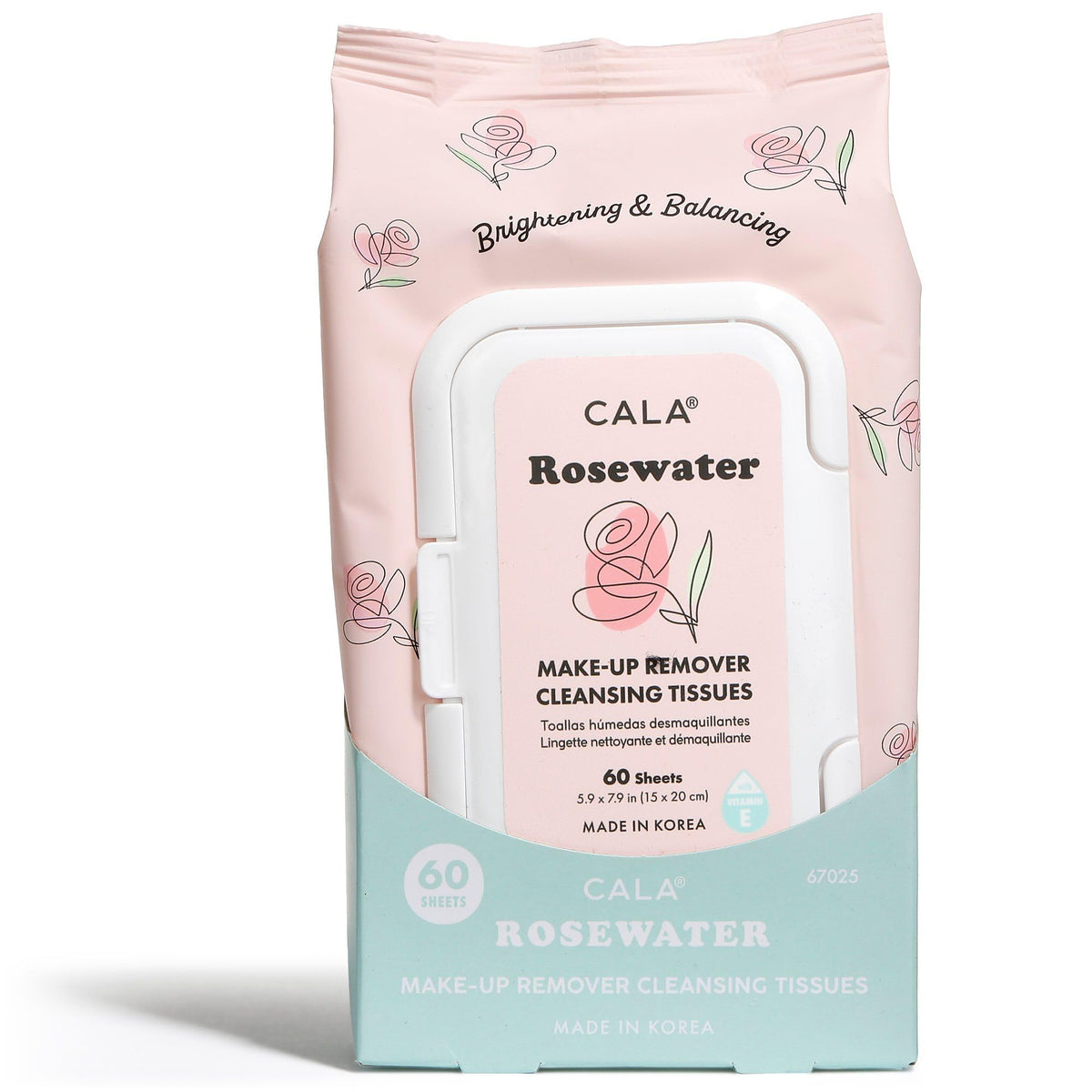 CALA Rose Water Makeup Remover Cleansing Tissues, Gentle Face Wipes Remove Makeup + Waterproof Eye Makeup, Deep Clean & Ultra-Hydrate,