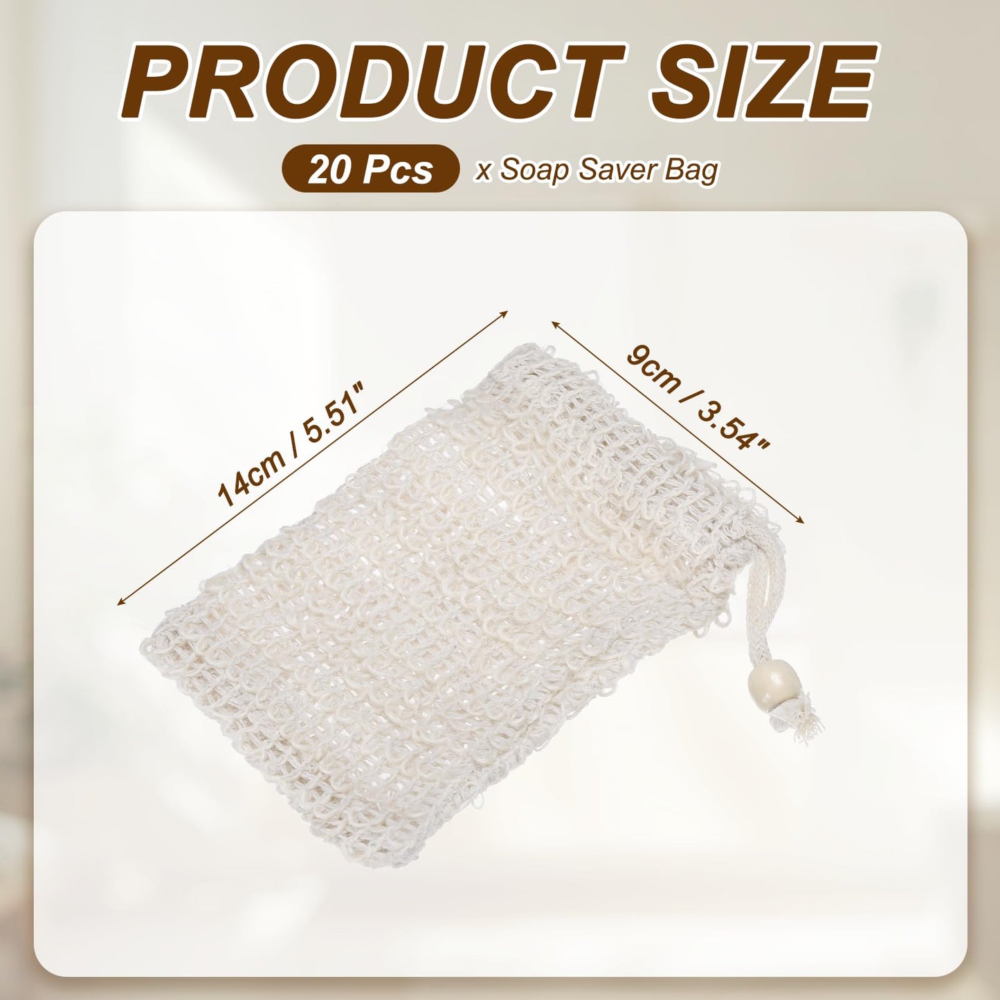 uxcell 20 Pcs Soap Saver Bag, 5.5"x3.5" Mesh Soap Bag with Drawstring White Wooden Bead Cotton Scrubber Pouch Exfoliating Net for Body Shower Foaming Beauty and Personal Care uxcell