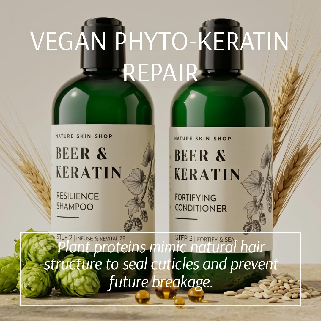 Nature Skin Shop Beer Shine Keratin Shampoo and Conditioner Set - Strengthening & Volumizing Duo for Damaged, Dull Hair - Restores a Luminous Look Beauty & Personal Care Nature Skin Shop