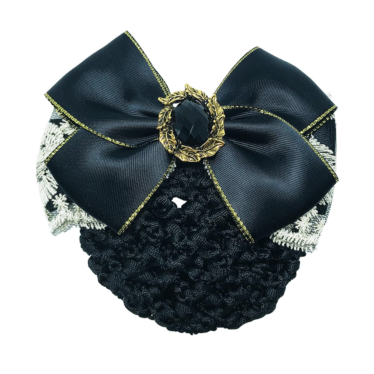 1PCS Lace Ribbon Bowknot Rhinestone Snood Net Elastic Hair Clip Barrette Bun Cover Black Beauty & Personal Care Elandy