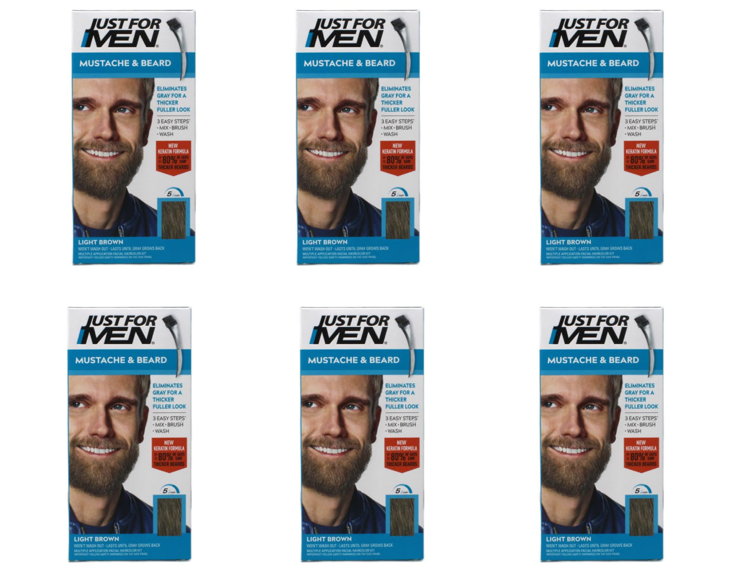 JUST FOR MEN Brush-In Color Gel, Mustache & Beard M-25 Light Brown 1 Each (Pack of 6) Beauty & Personal Care Just for Men