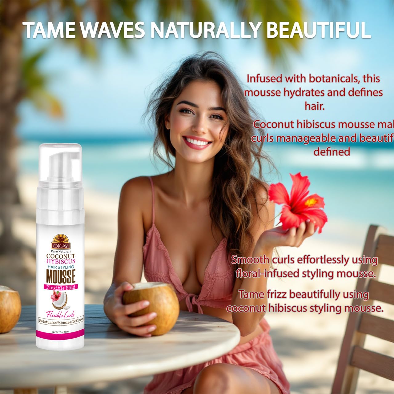 OKAY Coconut Hibiscus Hair Styling Mousse - 8 oz / 222 ml Beauty & Personal Care OKAY