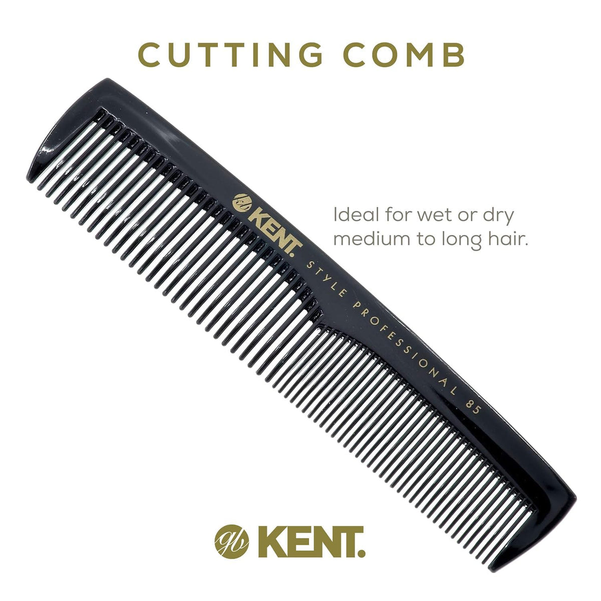 Kent SPC85 5 inch Salon-Style Dressing Cutting Comb with Wide and Fine Teeth Professional Barber Haircut Comb for Styling and Teasing, Hard Rubber,