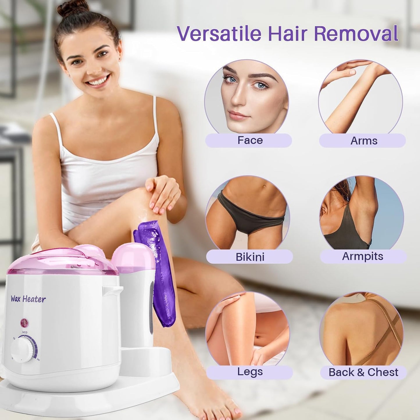 TARSHYRY Roll-On Wax Warmer & Hot Wax Heater Pot Hair Removal Kit for Women and Men - Coarse Body Hair Waxing System with 110V US Plug Heater Base Beauty and Personal Care TARSHYRY