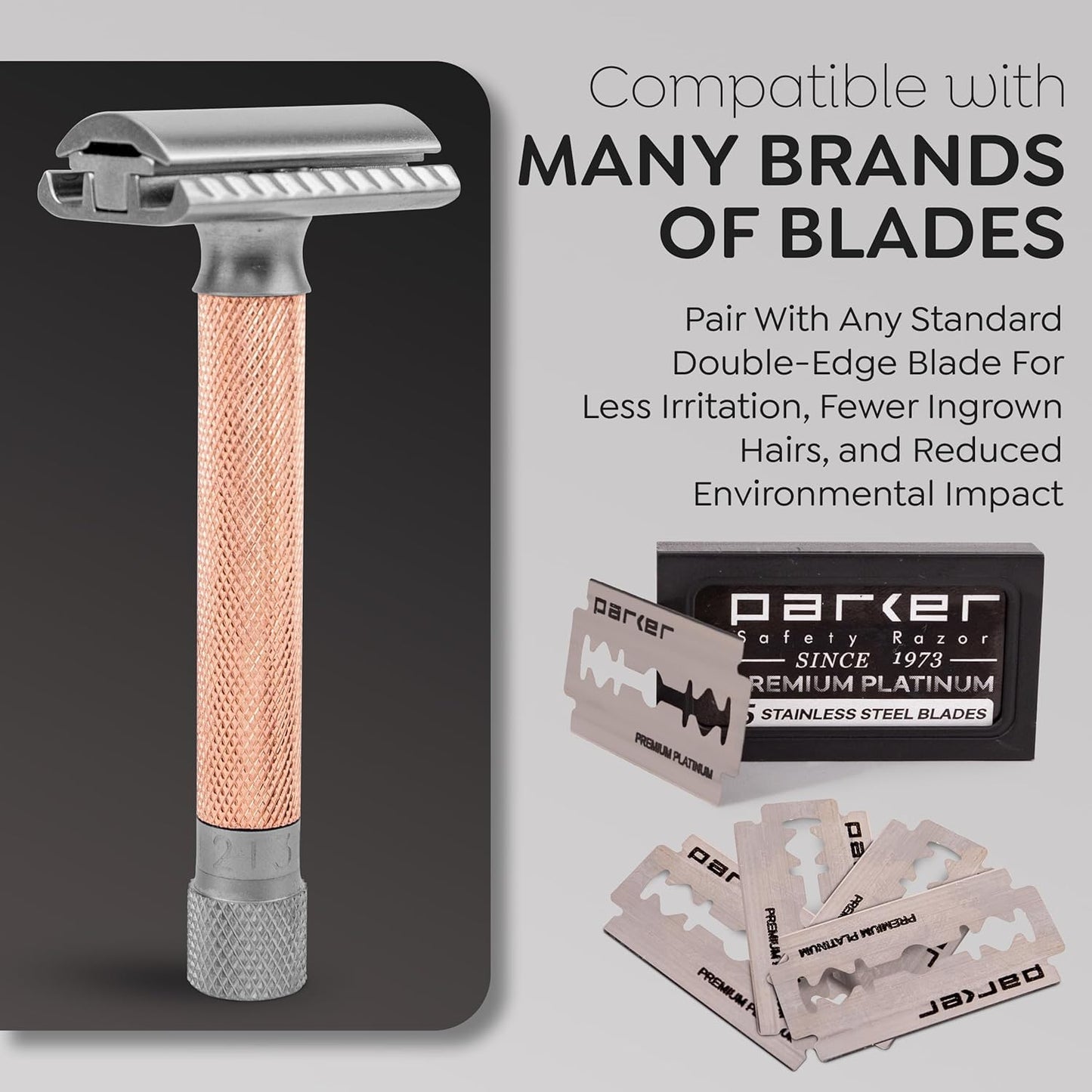 Parker THE VARIANT CLOSED COMB - ADJUSTABLE Double Edge Safety Razor, Customize your Shave with a Turn of the Dial from Mild to Aggressive - 5 Blades Beauty and Personal Care Parker Safety Razor