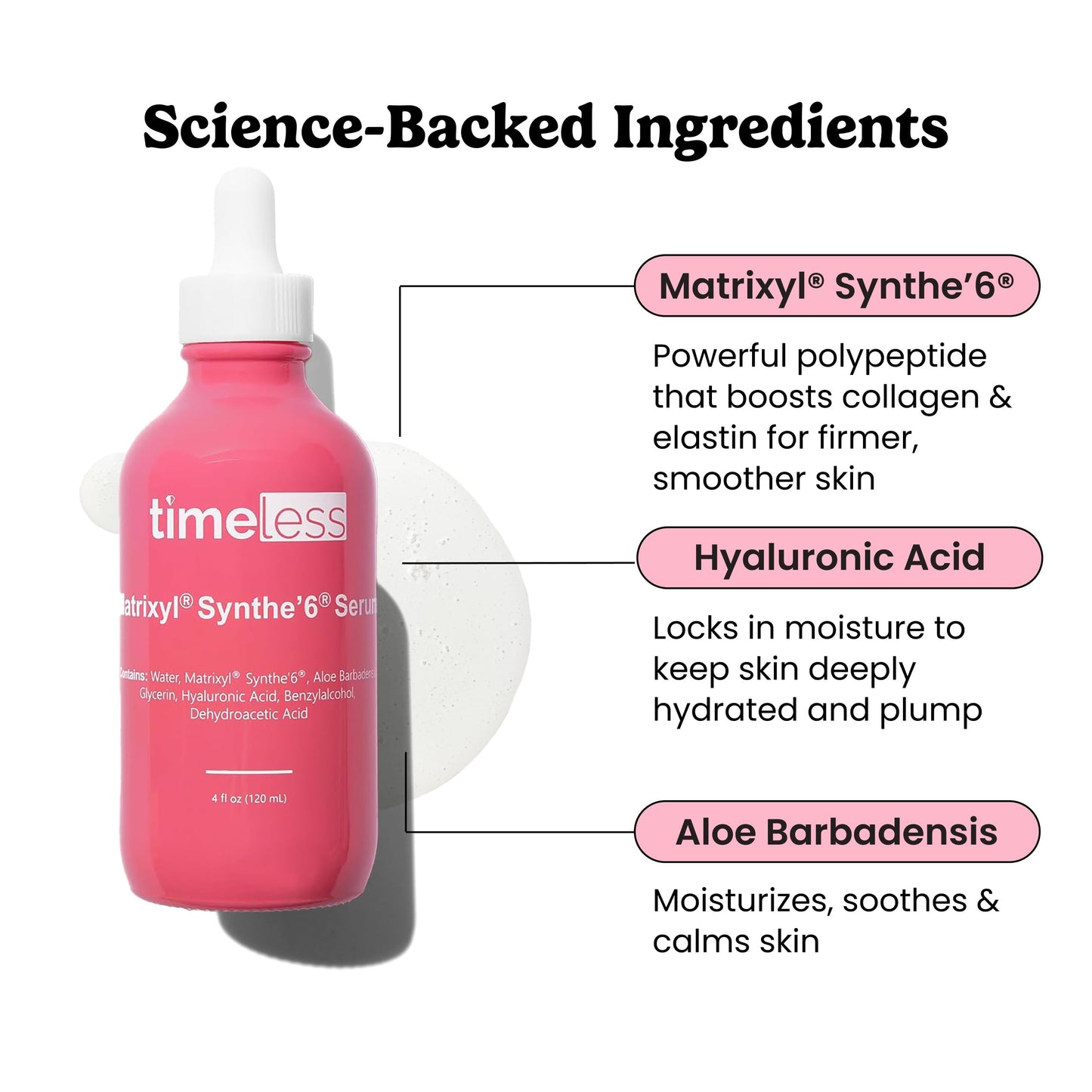 Timeless Skin Care Matrixyl Synthe’6 Serum - Face Serum for Skin Care - with Hyaluronic Acid for Hydration - 4 oz Beauty & Personal Care Timeless Skin Care