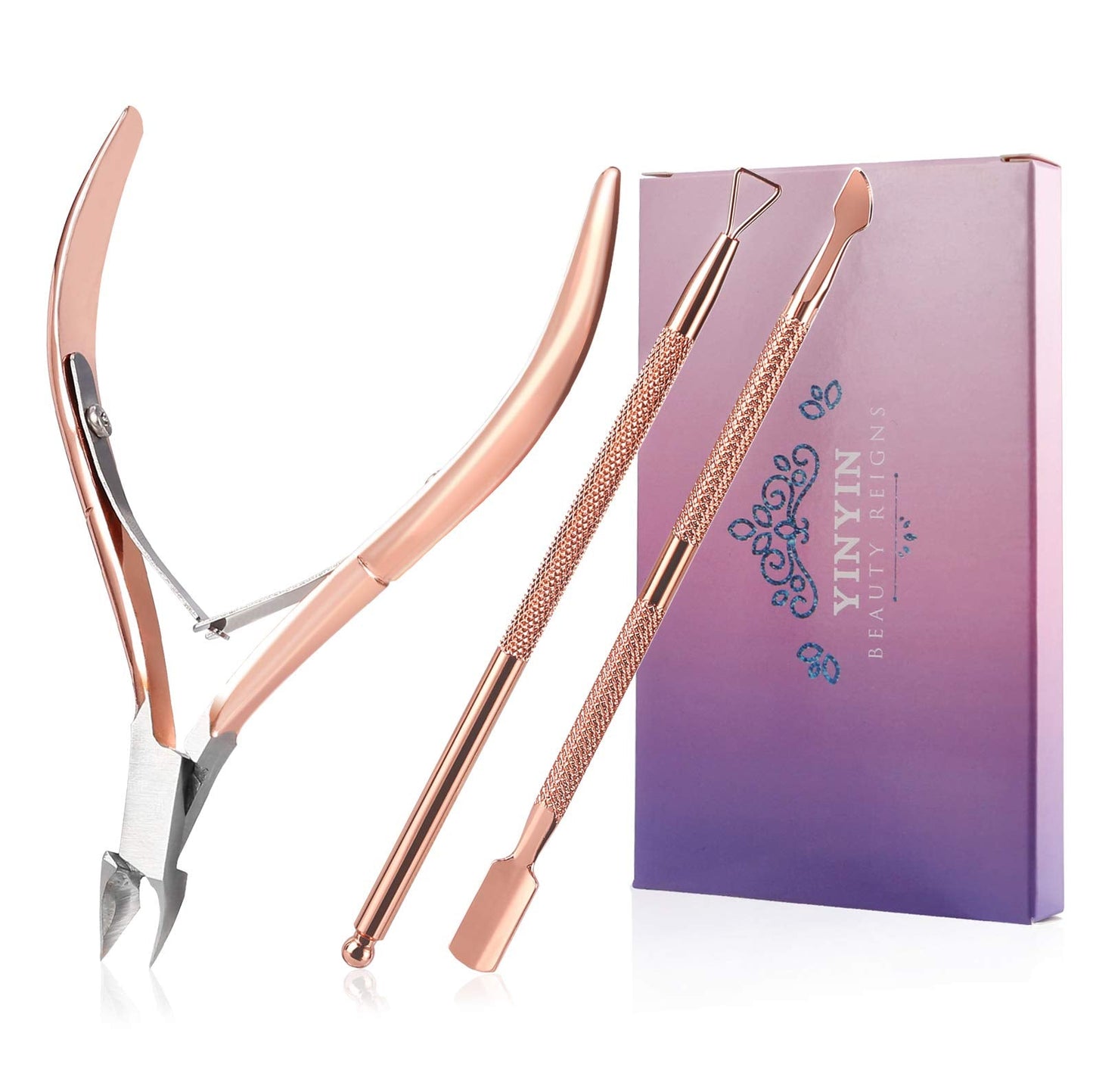 Cuticle Trimmer with Cuticle Pusher and Cutter,YINYIN Cuticle Remover Cutter Nipper Clippers Durable Pedicure Manicure Tools for Fingernails Beauty and Personal Care YINYIN Default Title