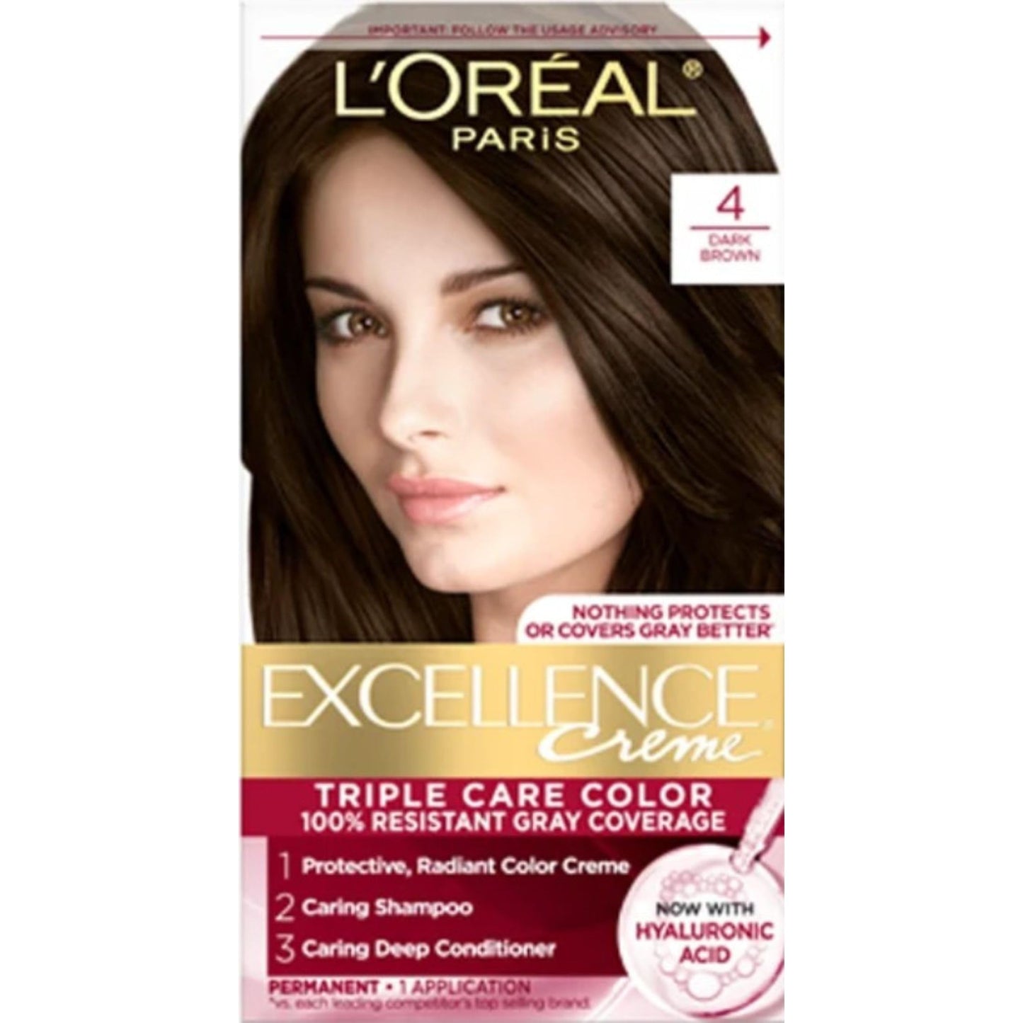 L'Oreal Paris Excellence Triple Protection Permanent Hair Color Creme, Dark Brown [4] 1 ea (Pack of 10) Beauty & Personal Care L'Oreal Paris