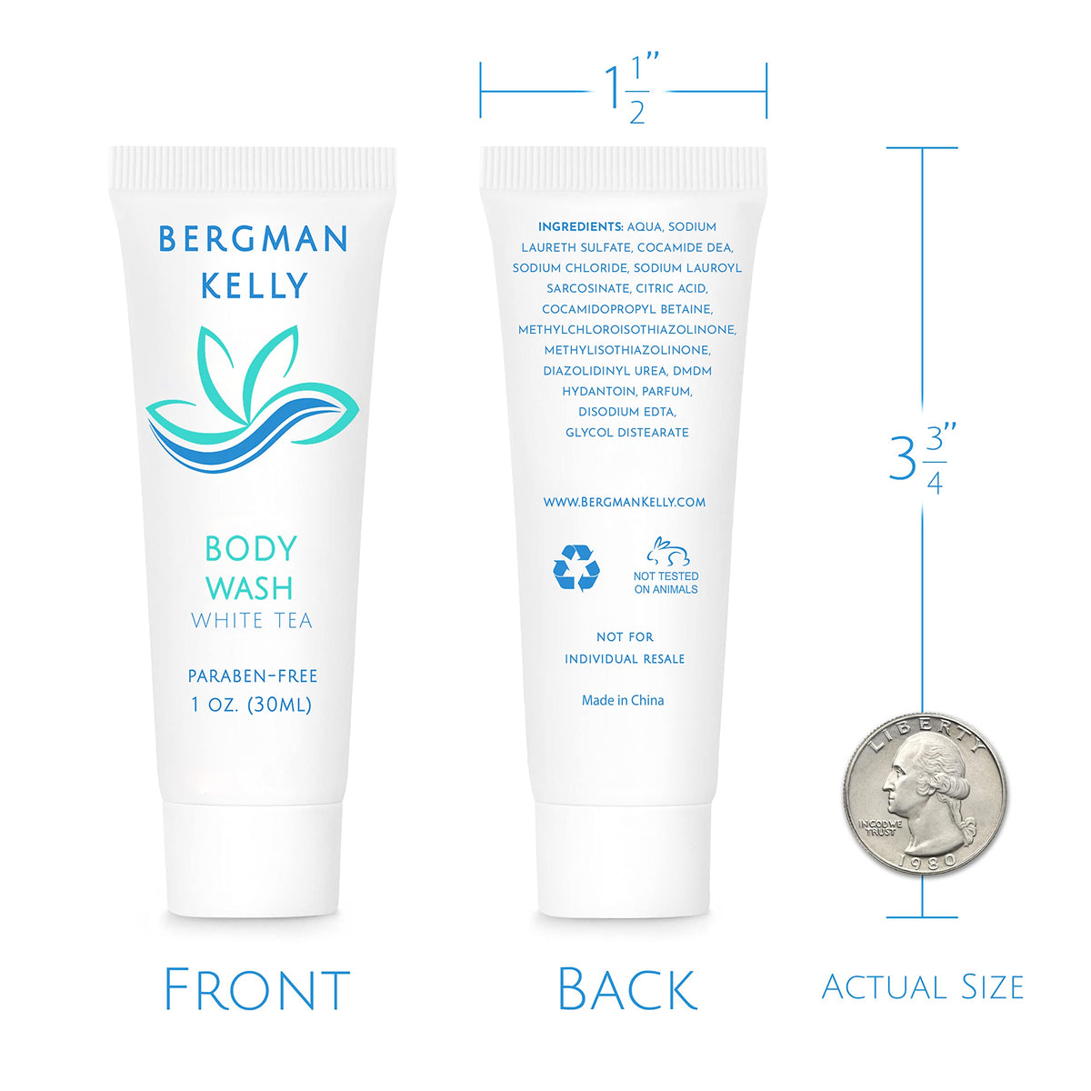 BERGMAN KELLY Travel Size Body Wash (1 fl oz, 50 PK, White Tea), Delight Your Guests with a Revitalizing and Refreshing Hotel Body Wash, Quality Mini Beauty & Personal Care BERGMAN KELLY