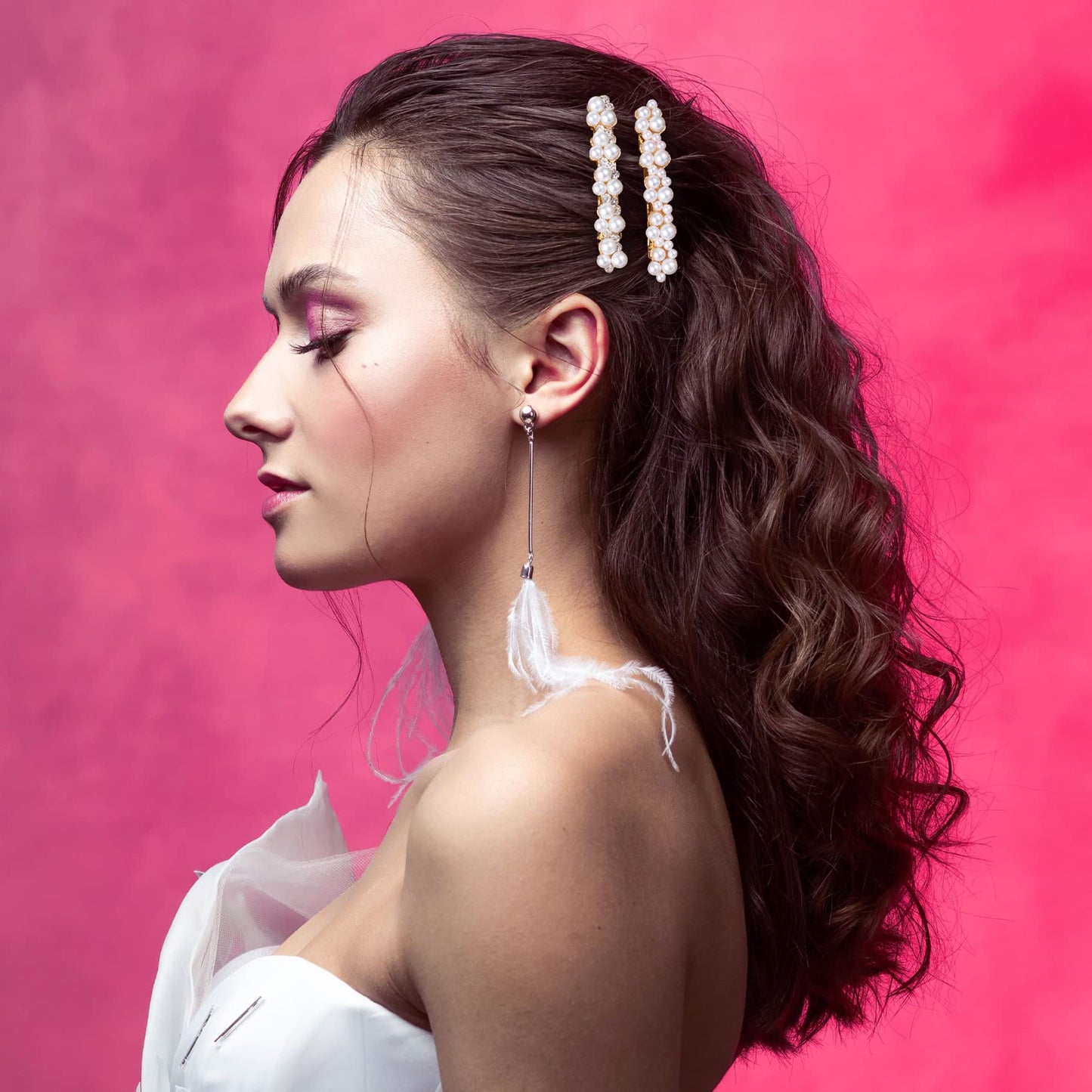 OIIKI Pearl Rhinestone Hair Snap Clips - Elegant Barrettes with Pins for Women, Girls, Brides, Parties, Wedding, Daily Use - Gold Beauty & Personal Care OIIKI