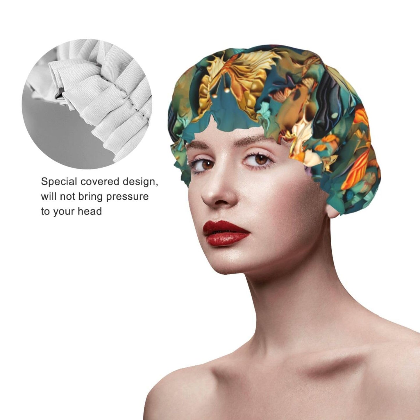 Colorful Butterfly Embroidery Paintings Shower Cap For Women Reusable Double Layers Bathing Bath Cap Hair Caps Waterproof Elastic Band Ladies Spa Beauty and Personal Care GDSHJKLW