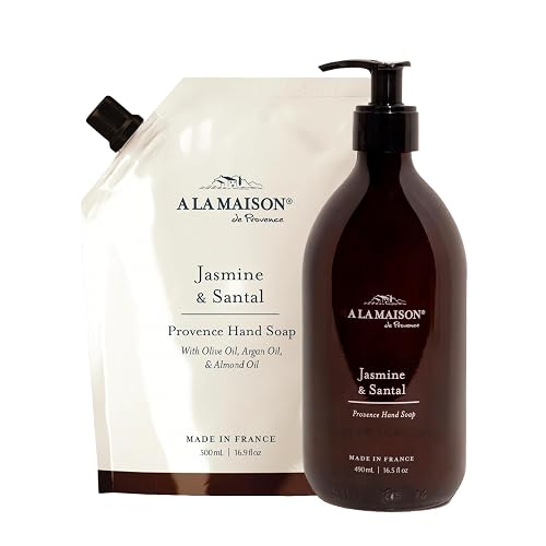 A LA MAISON Hand Soap Gift Set - Jasmine & Santal Refill Pouch - Glass Hand Wash, Eco-Friendly & Recyclable - Plant-Based, Made in France - 16.5 fl oz Beauty & Personal Care A LA MAISON