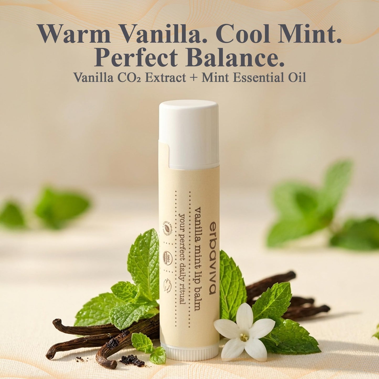Erbaviva Vanilla Mint Lip Balm 4 Pack - USDA Organic Lip Balm with Elderflower, Calendula & Shea Butter - Long-Lasting Moisturizing Lip Care Beauty and Personal Care erbaviva