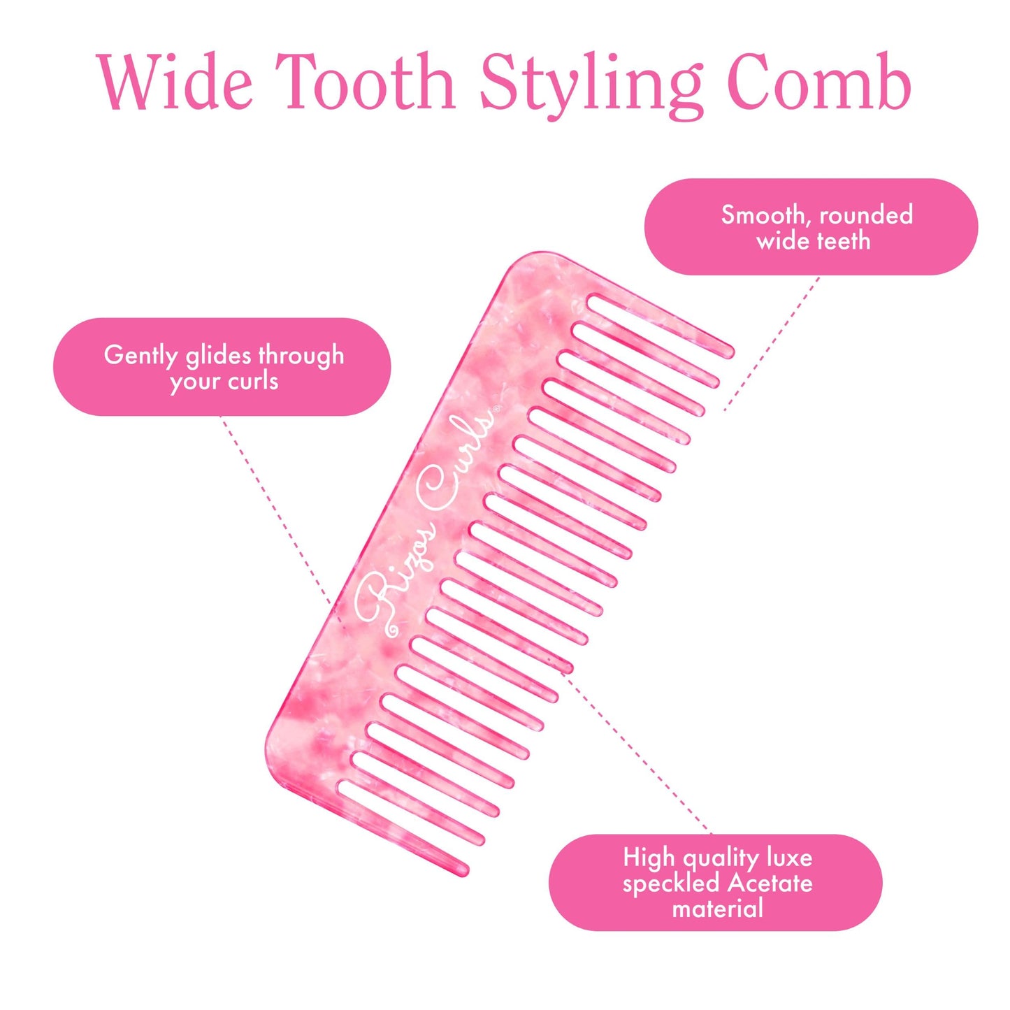 Rizos Curls Wide Tooth Shower Comb for Detangling, Parting & Styling, Gentle for all Hair Textures, Pink Beauty & Personal Care Rizos Curls