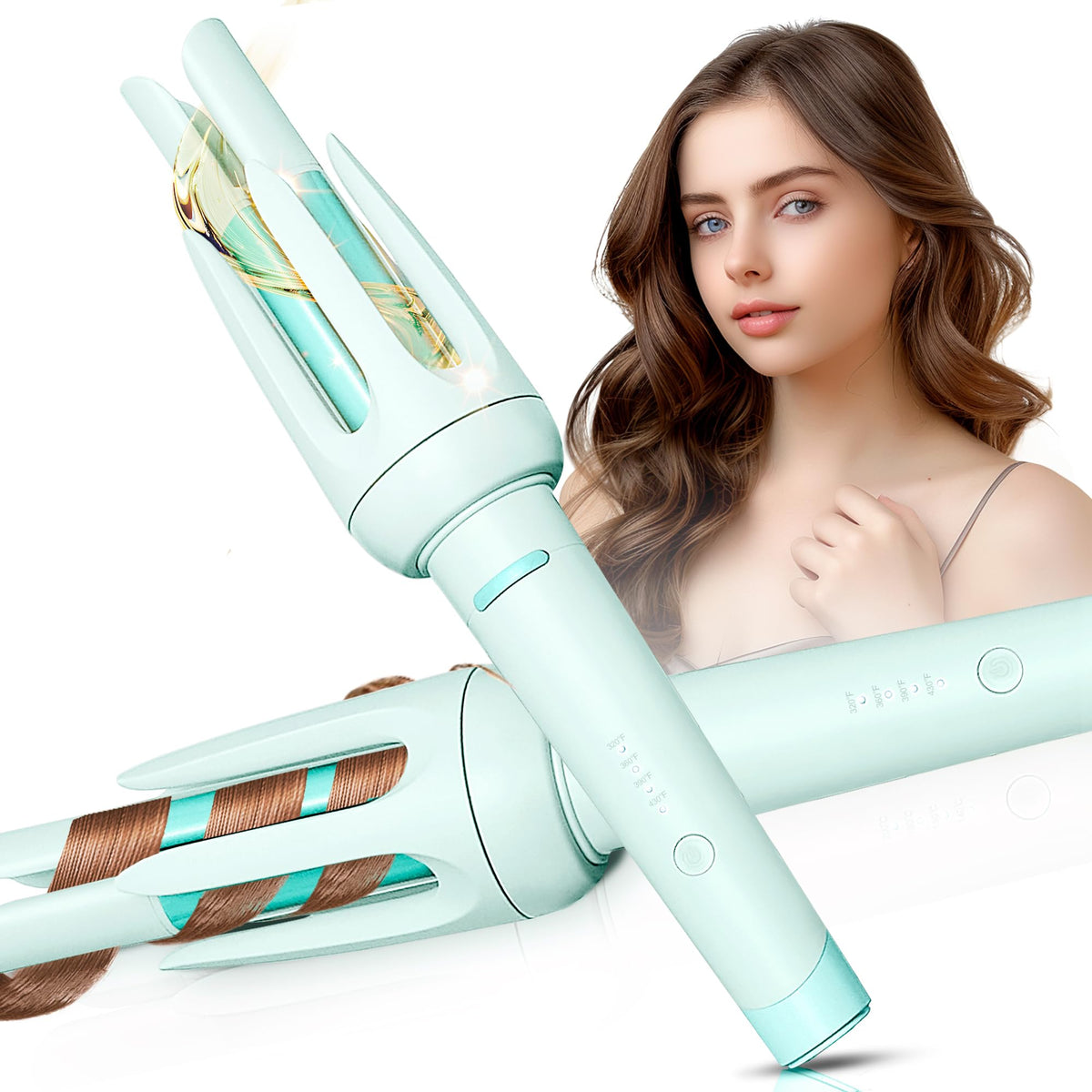 Auto Hair Curler, Automatic Curling Iron with 4 Temperature & 3 Timer, Automatic Shut-Off, Anti-Scald, Anti-Tangle Rotating Curling Wand for Hair