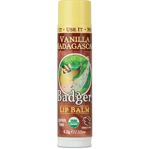 Badger - Classic Lip Balm, Vanilla Madagascar, Made with Organic Olive Oil, Beeswax & Rosemary, Natural Lip Balm, Certified Organic, Moisturizing Lip Beauty & Personal Care Badger