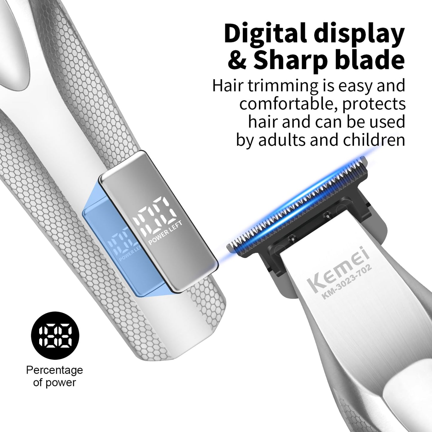 KEMEI KM-3023-702 Professional Hair Clipper for Men, Zero Gapped Cordless Beard Trimmer, Barber Clippers with USB Rechargeable, Edgers, Fade Clipper Beauty and Personal Care KEMEI