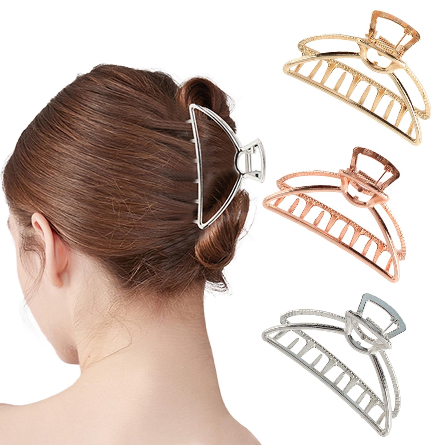 VinBee Metal Hair Clips for Women Hair Claw Clips Medium for Thick Hair 3 Pack (Silver + Gold + Rose Gold) Beauty & Personal Care VinBee