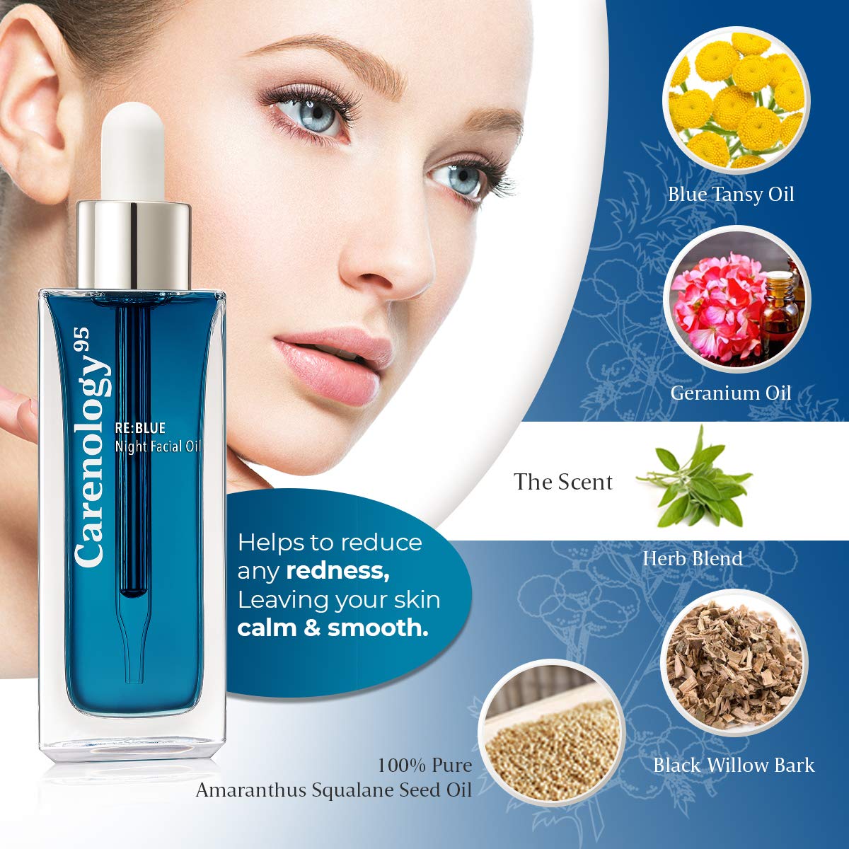 100% Pure Blue Tansy Korean Skincare Carenology Essential Facial Oil Overnight facial Repair for Acne Spot and Scar Treatment, Non-Greasy Beauty & Personal Care BabyFaceDiary