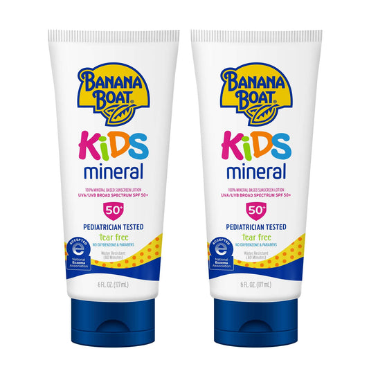 Banana Boat 100% Mineral Kids Sunscreen Lotion SPF 50, Twin Pack | Banana Boat Mineral Sunscreen for Kids, Childrens Sunblock SPF 50, Oxybenzone Free Beauty & Personal Care Banana Boat