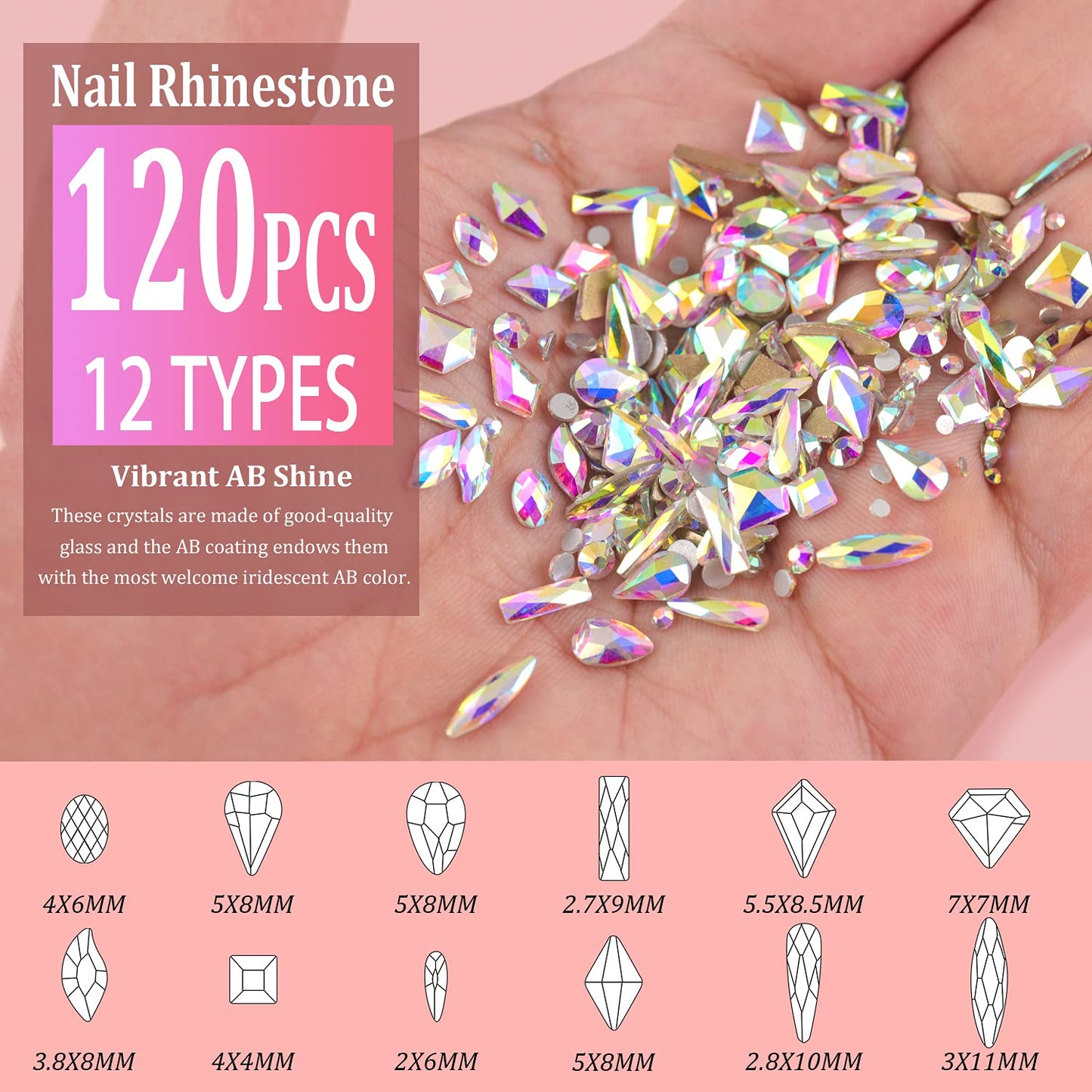 Multi Shapes 3D Glass AB Crystal Nail Art Rhinestones Kit with Flatback Round Bead Charm Gem Stone Jewelry Diamond with Pickup Pen + Tweezer Beauty & Personal Care BELLEBOOST