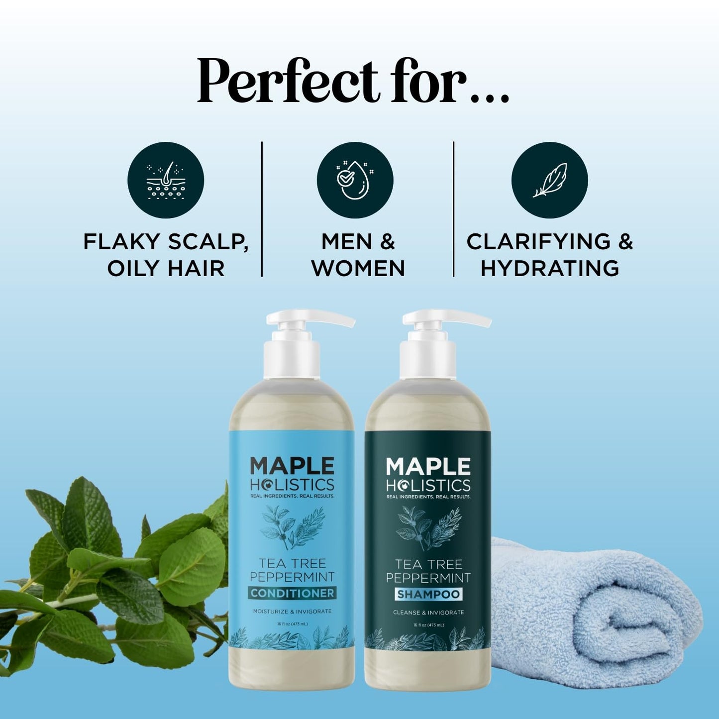 Tea Tree Mint Shampoo and Conditioner - Tea Tree Rosemary Mint Shampoo and Conditioner Set Sulfate Free for Daily Clarifying and Dry Scalp Care Beauty & Personal Care Maple Holistics